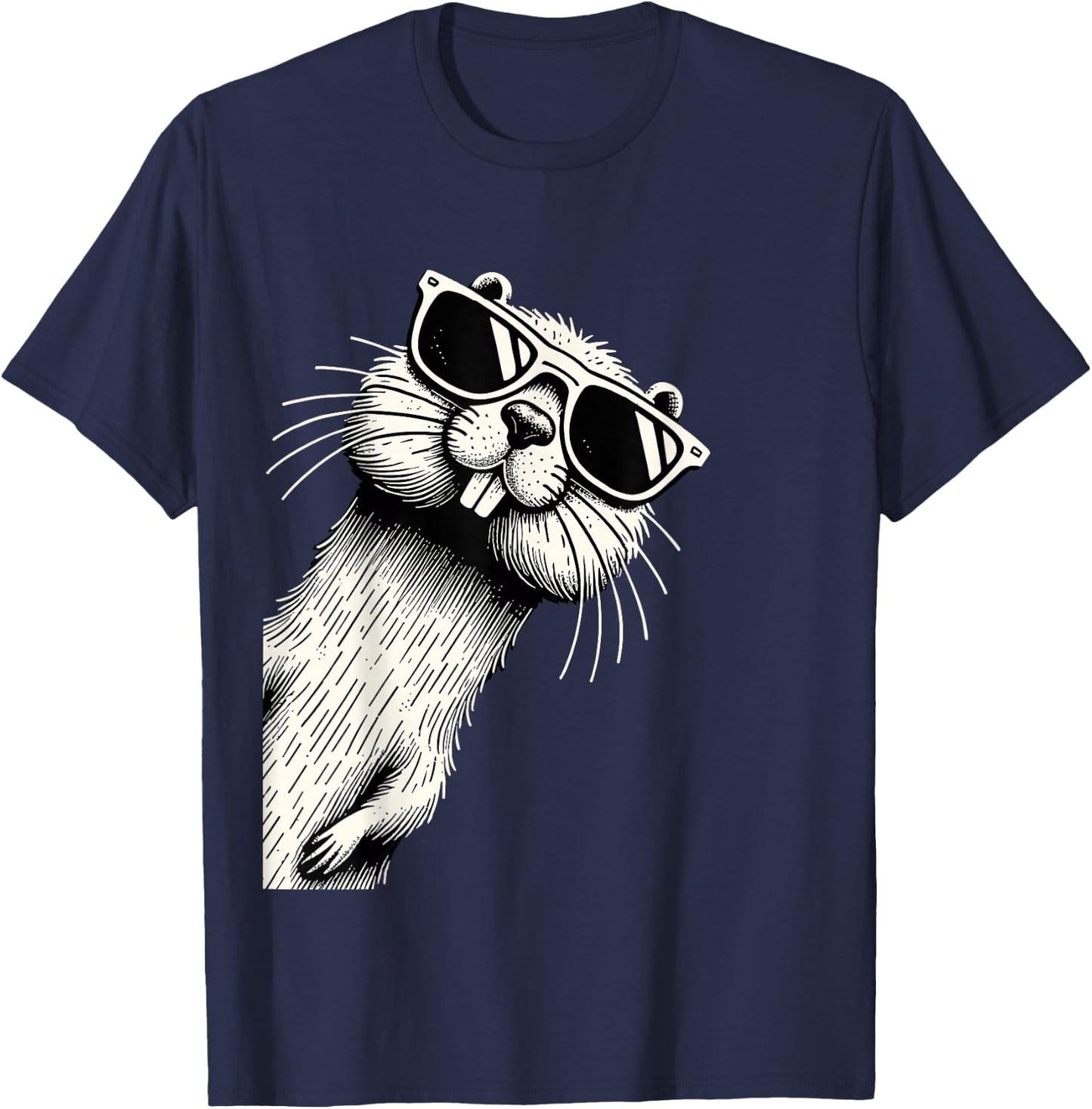 Funny Beaver Wearing Sunglasses Cool Beaver T-Shirt - T-Shirt | Navy