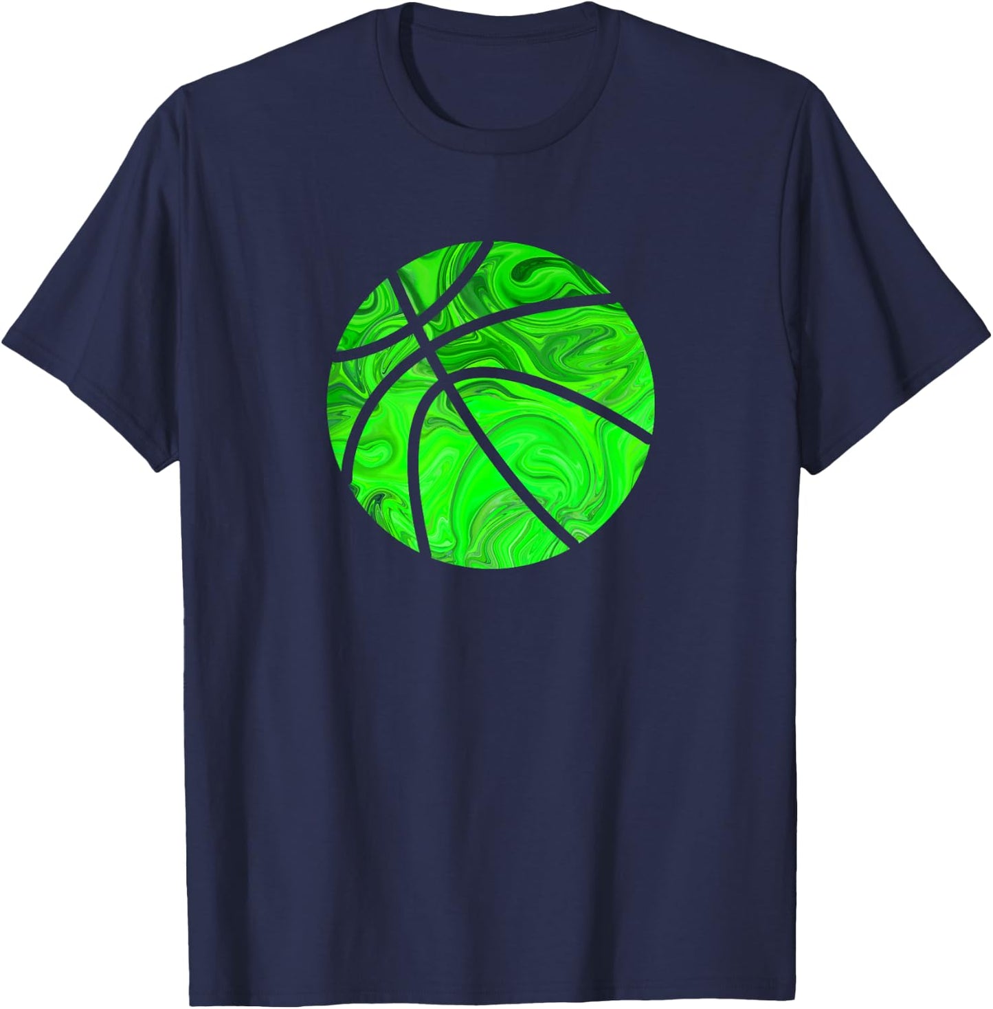 Basketball Ball Green Watercolor Gift Men Women Kids T-Shirt - T-Shirt | Navy