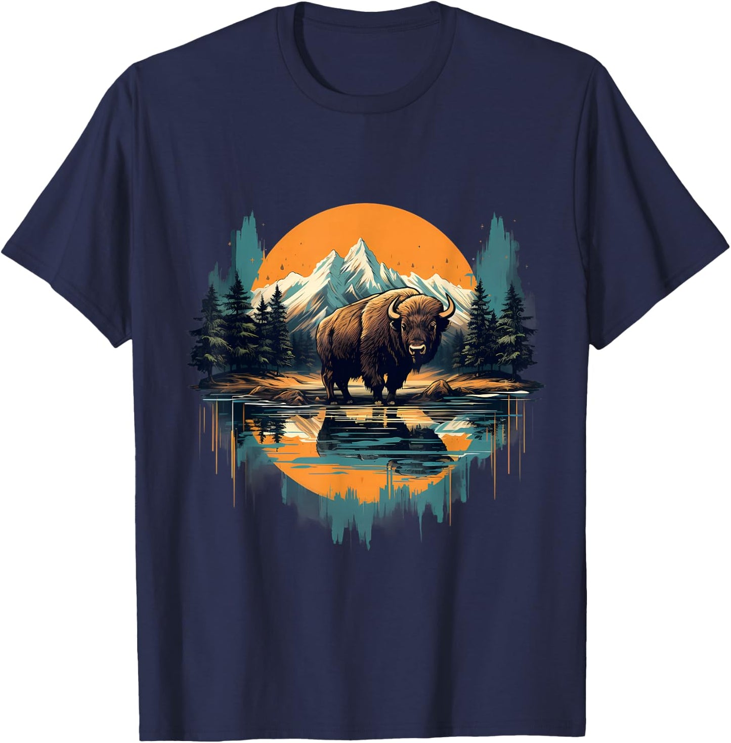 Buffalo Wildlife Animal Art Artwork Bison Savanna Nature T-Shirt - T-Shirt | Navy