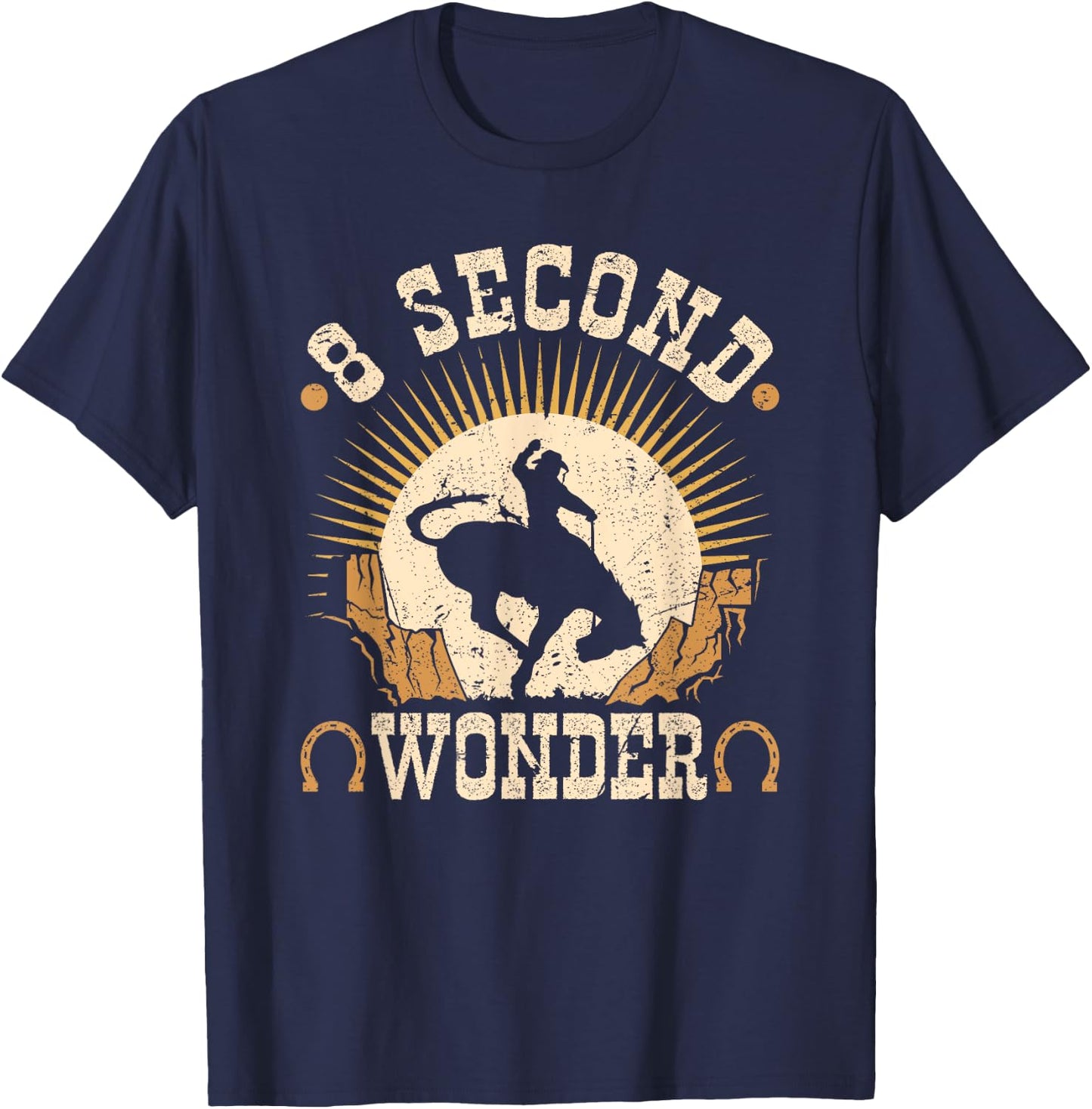 Bucking Bronco, 8 Seconds Wonder, Rodeo Cowboy Bronc Rider T-Shirt - T-Shirt | Navy
