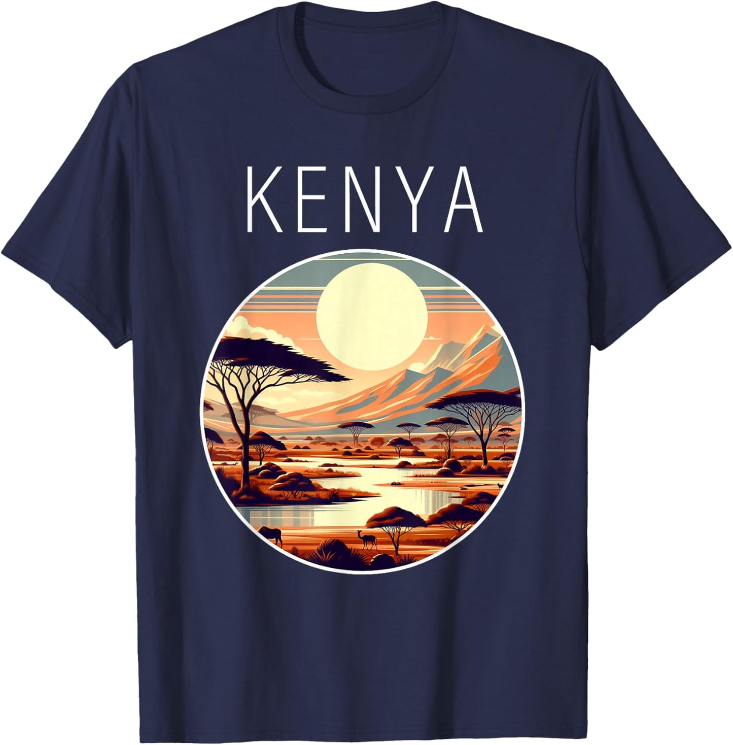 Kenya Scenery Art Deco T-Shirt - T-Shirt | Navy