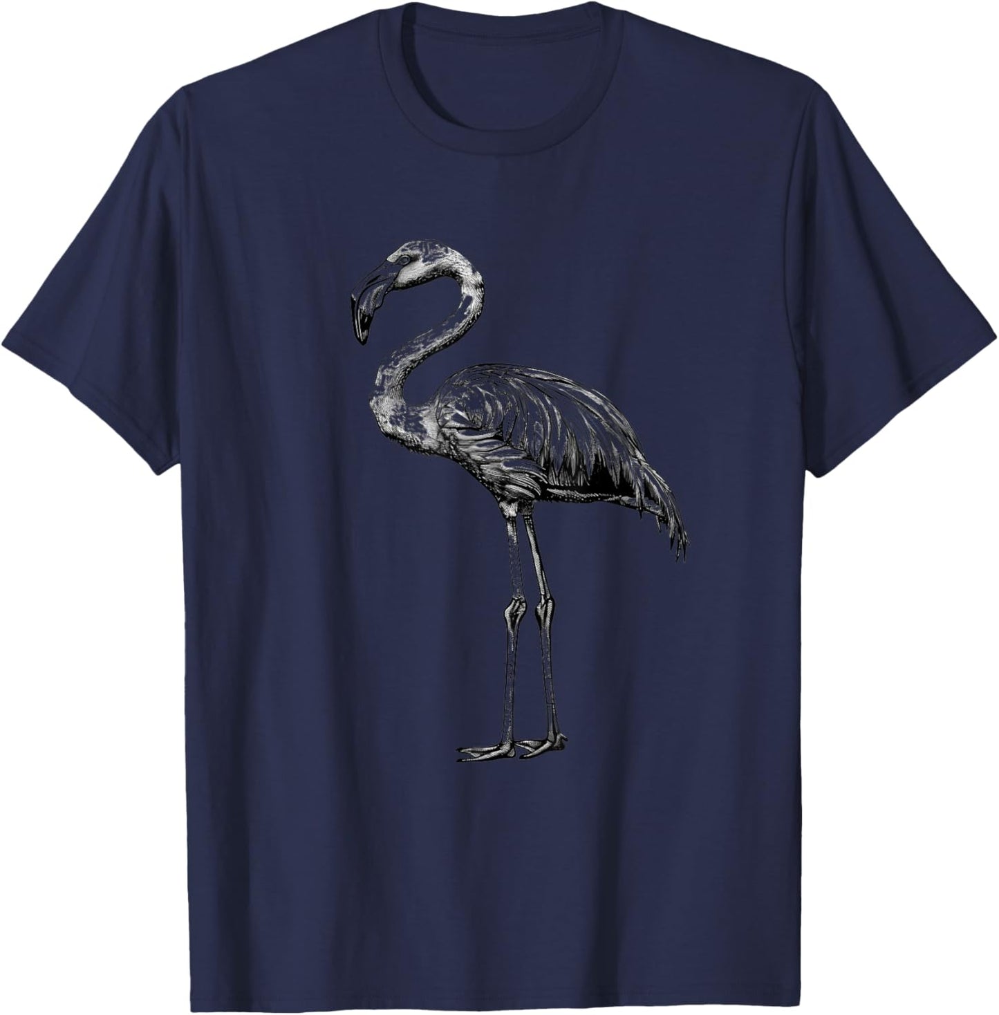 Pink Flamingo Bird Drawing Animal Print Motif Flamingo Lover T-Shirt - T-Shirt | Navy