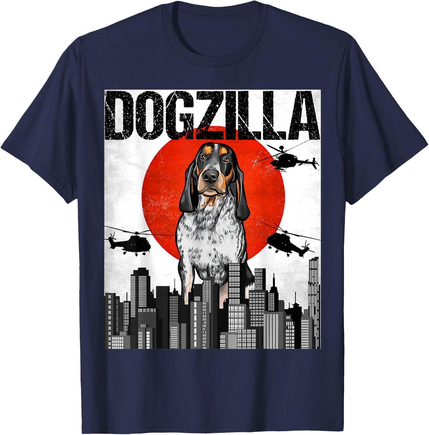 Funny Vintage Japanese Dogzilla Bluetick Coonhound T-Shirt - T-Shirt | Navy