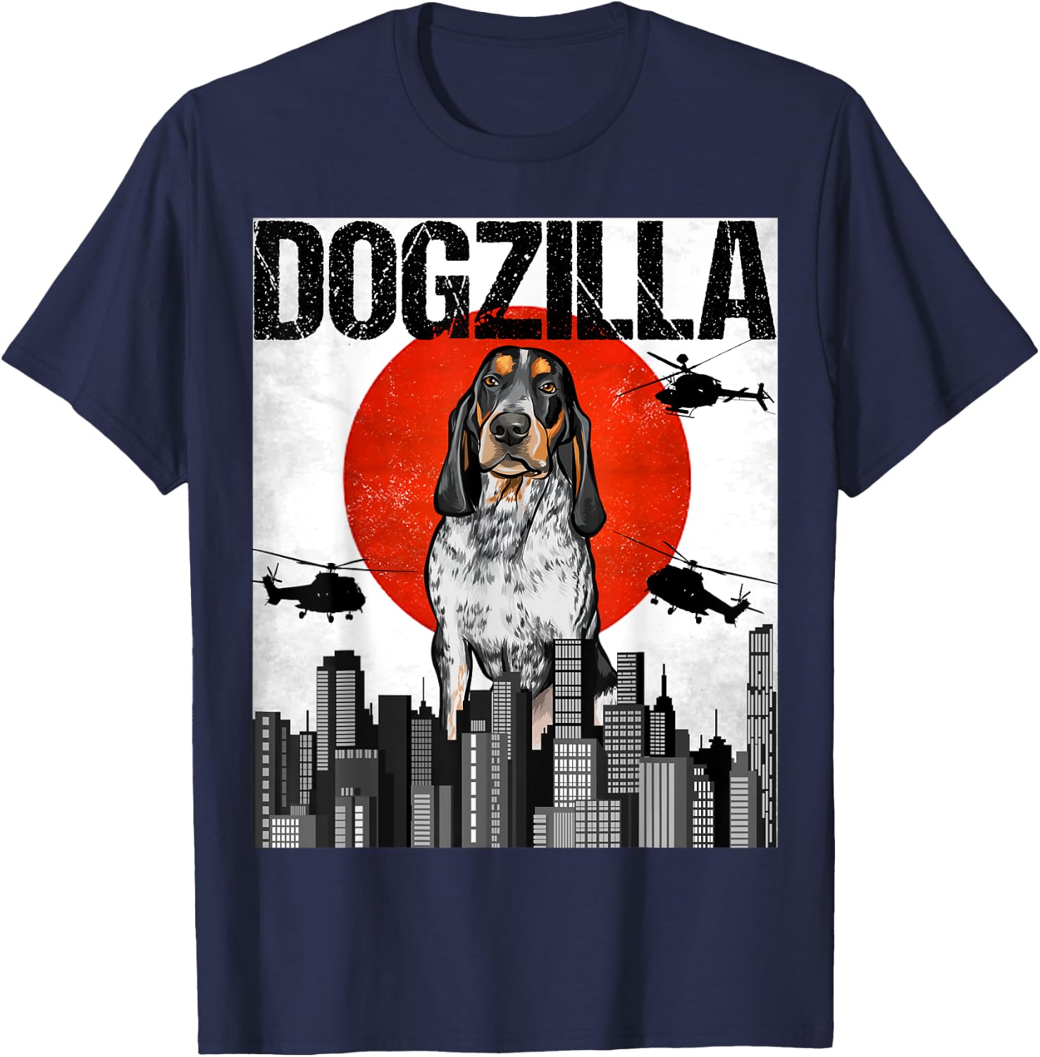 Funny Vintage Japanese Dogzilla Bluetick Coonhound T-Shirt - T-Shirt | Navy