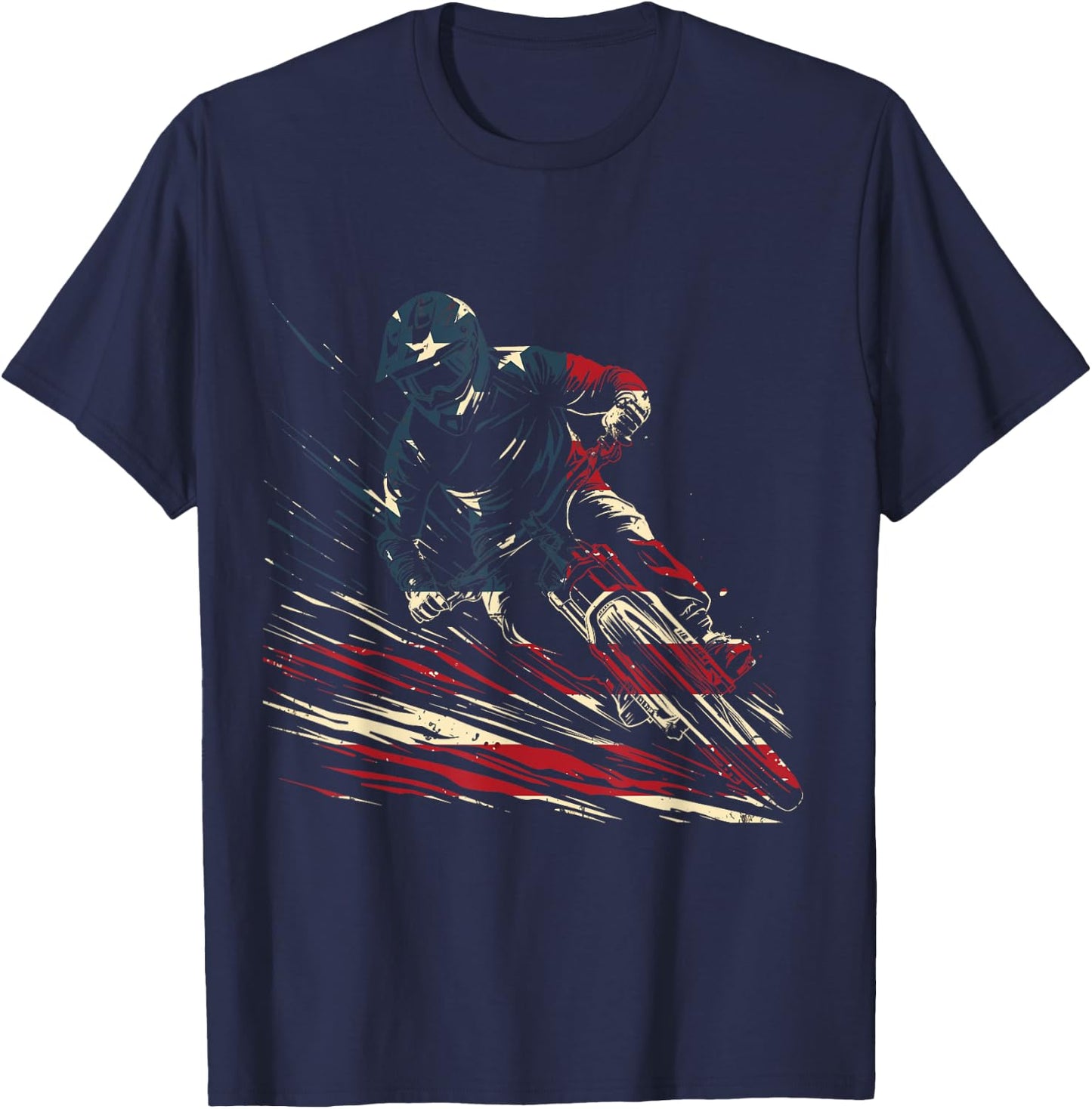 Mountain Bike Downhill MTB American Flag Patriotic Vintage T-Shirt - T-Shirt | Navy