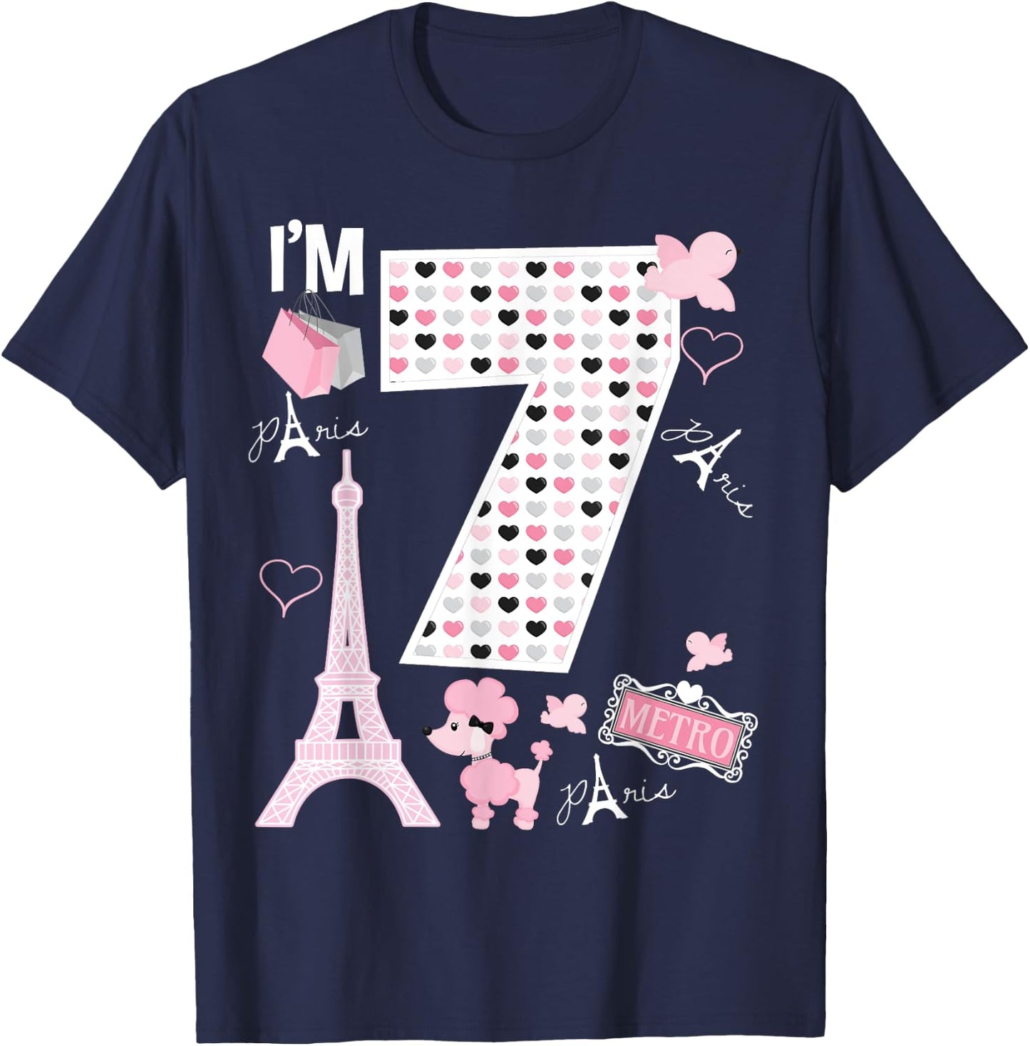 Paris 7th Birthday Girl Paris 7 Year Old Matching Family T-Shirt - T-Shirt | Navy