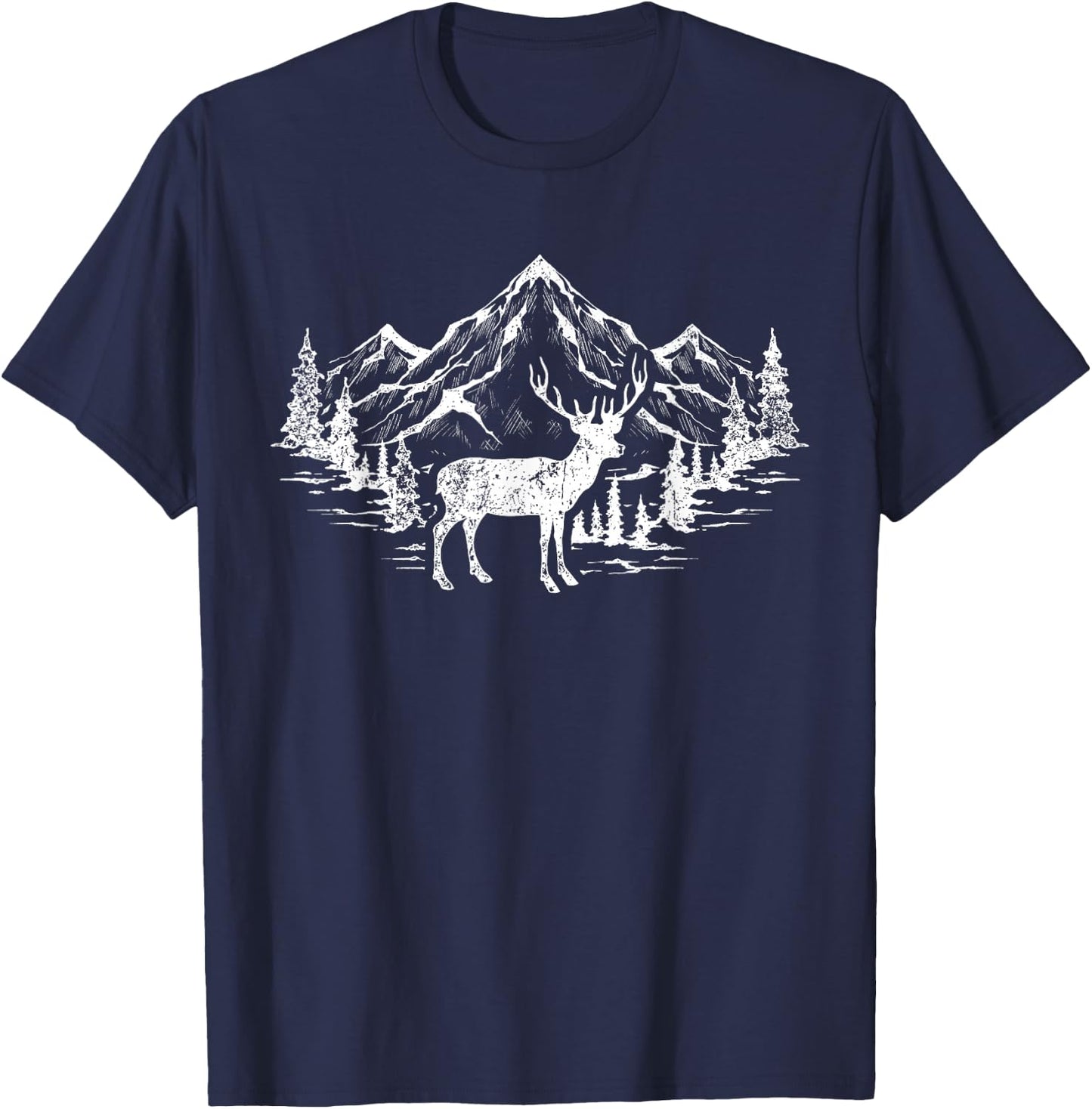 Outdoor Forest Animal Wildlife Mountains Nature Trees Deer T-Shirt - T-Shirt | Navy