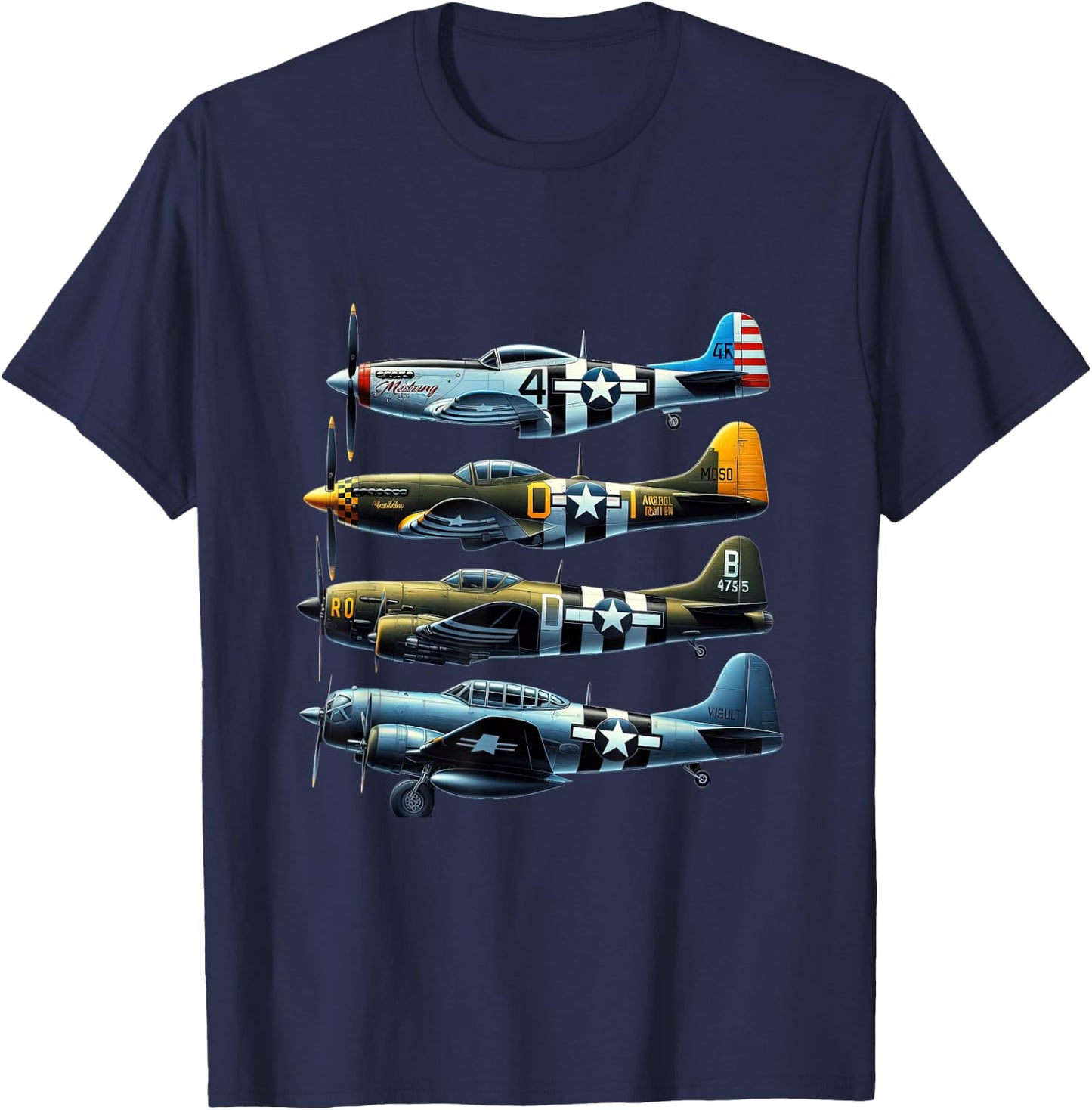 P51 Mustang F4U Corsair B17 P47 Thunderbolt WW2 Warbirds T-Shirt - T-Shirt | Navy