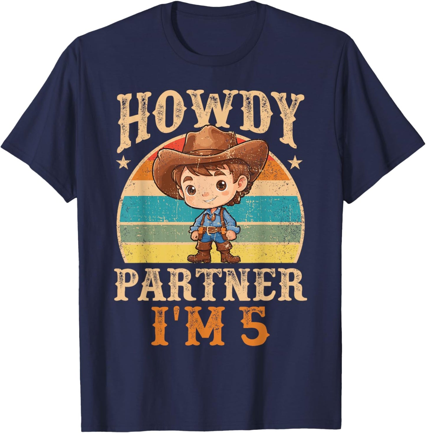 Howdy Partner I'm 5 Cowboy 5th Birthday Country Western Boy T-Shirt - T-Shirt | Navy