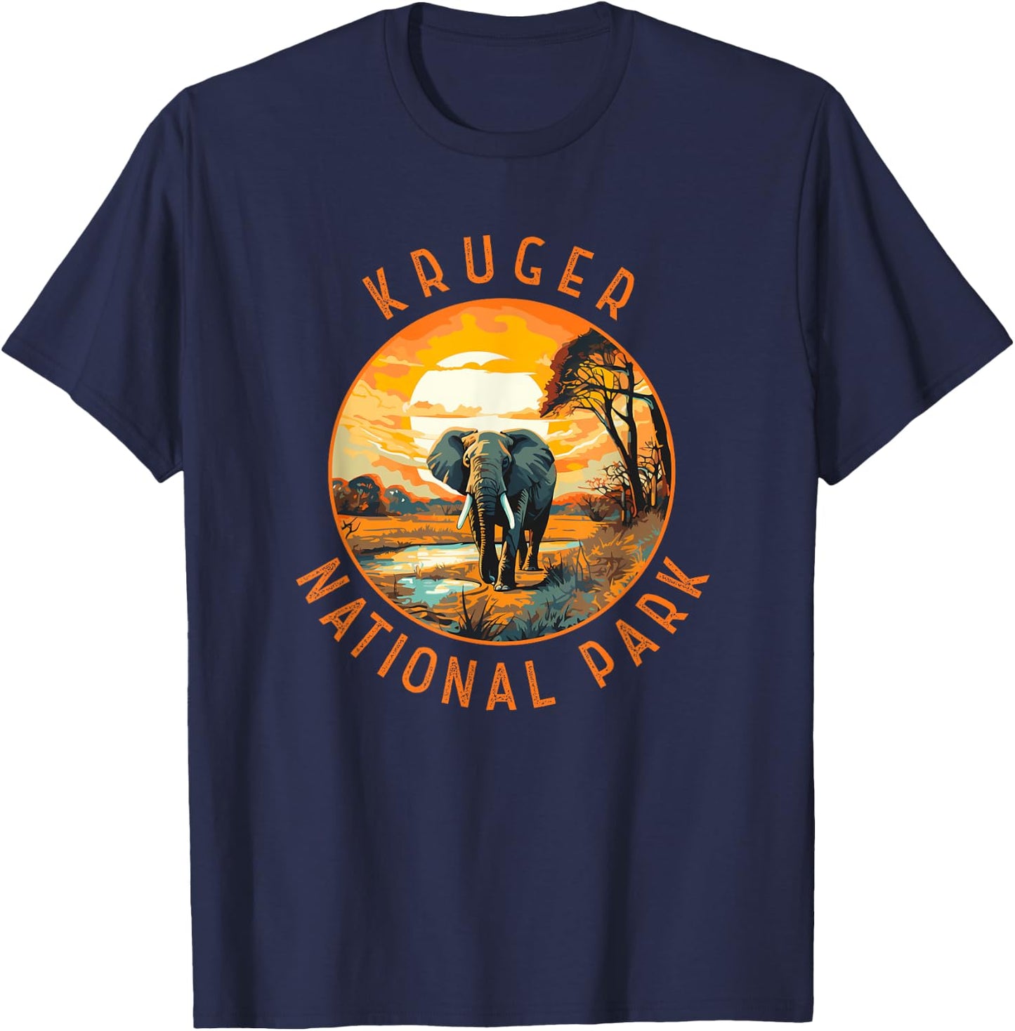 Kruger National Park South Africa Elephant Retro Distressed T-Shirt - T-Shirt | Navy