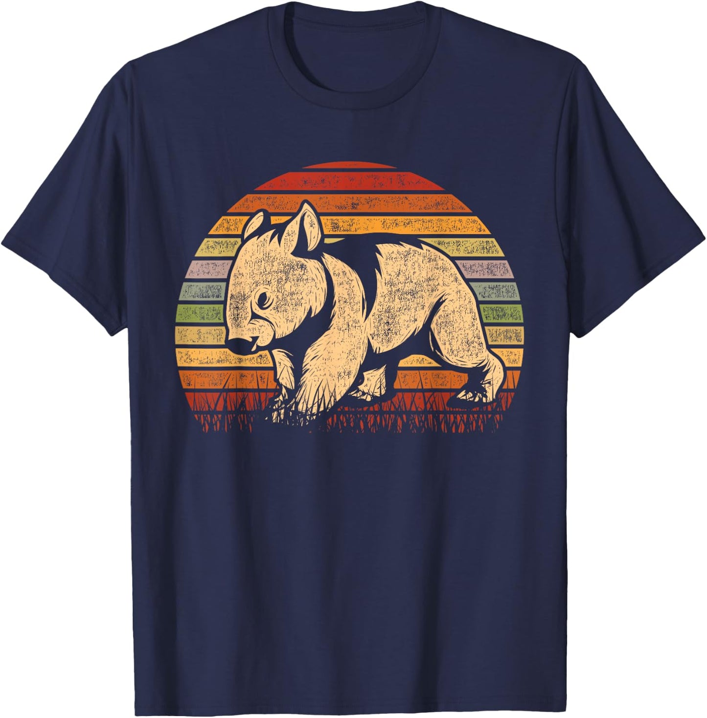 Australia Animal Wombat Gift Adults Retro Wombat Lover Wildlife Aussie Wombat Black Small Classic Fit Short Sleeve Cotton Polyester T-Shirt - T-Shirt | Navy
