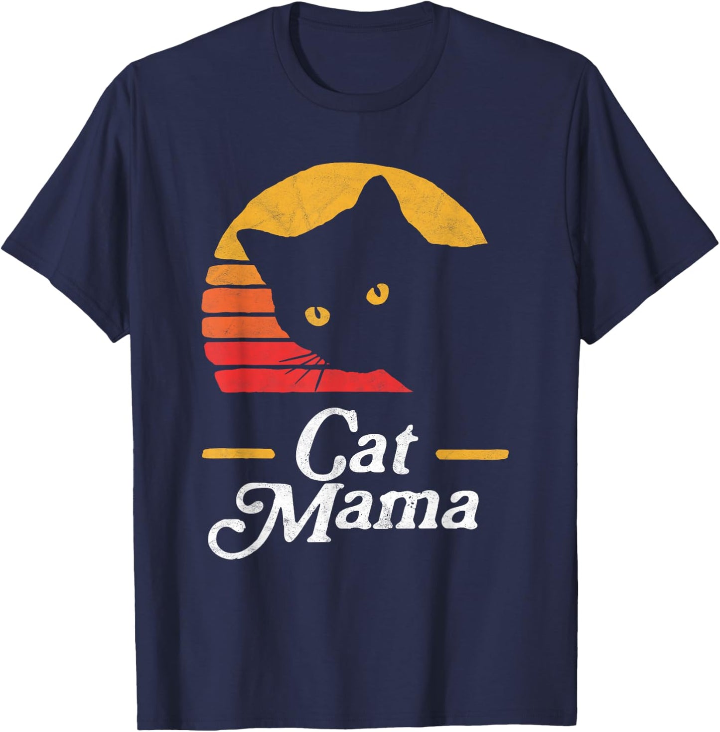 Cat Mama Vintage Eighties Style Cat Retro Distressed T-Shirt - T-Shirt | Navy