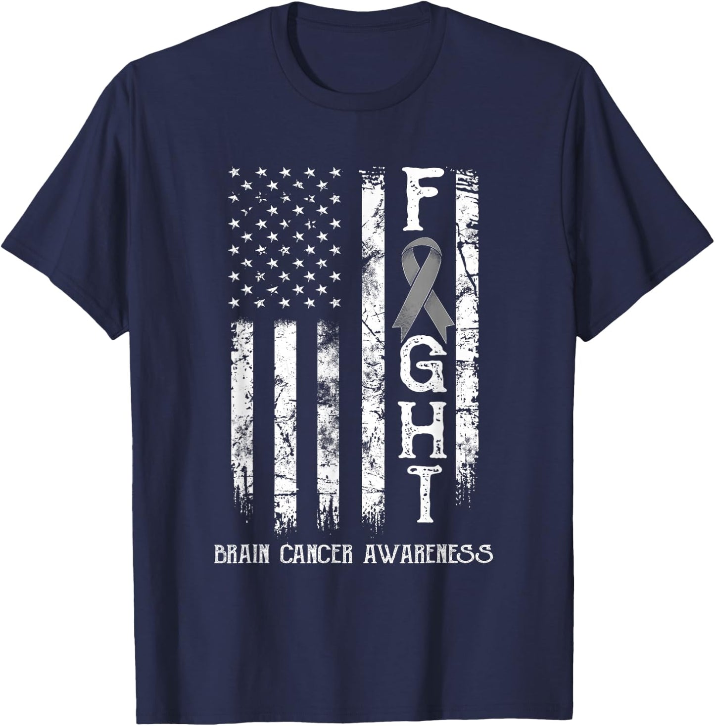 Brain Cancer Warrior US Flag T-Shirt - T-Shirt | Navy