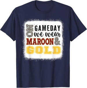 On Gameday Football We Wear Maroon And Gold Leopard Print T-Shirt - T-Shirt | Navy