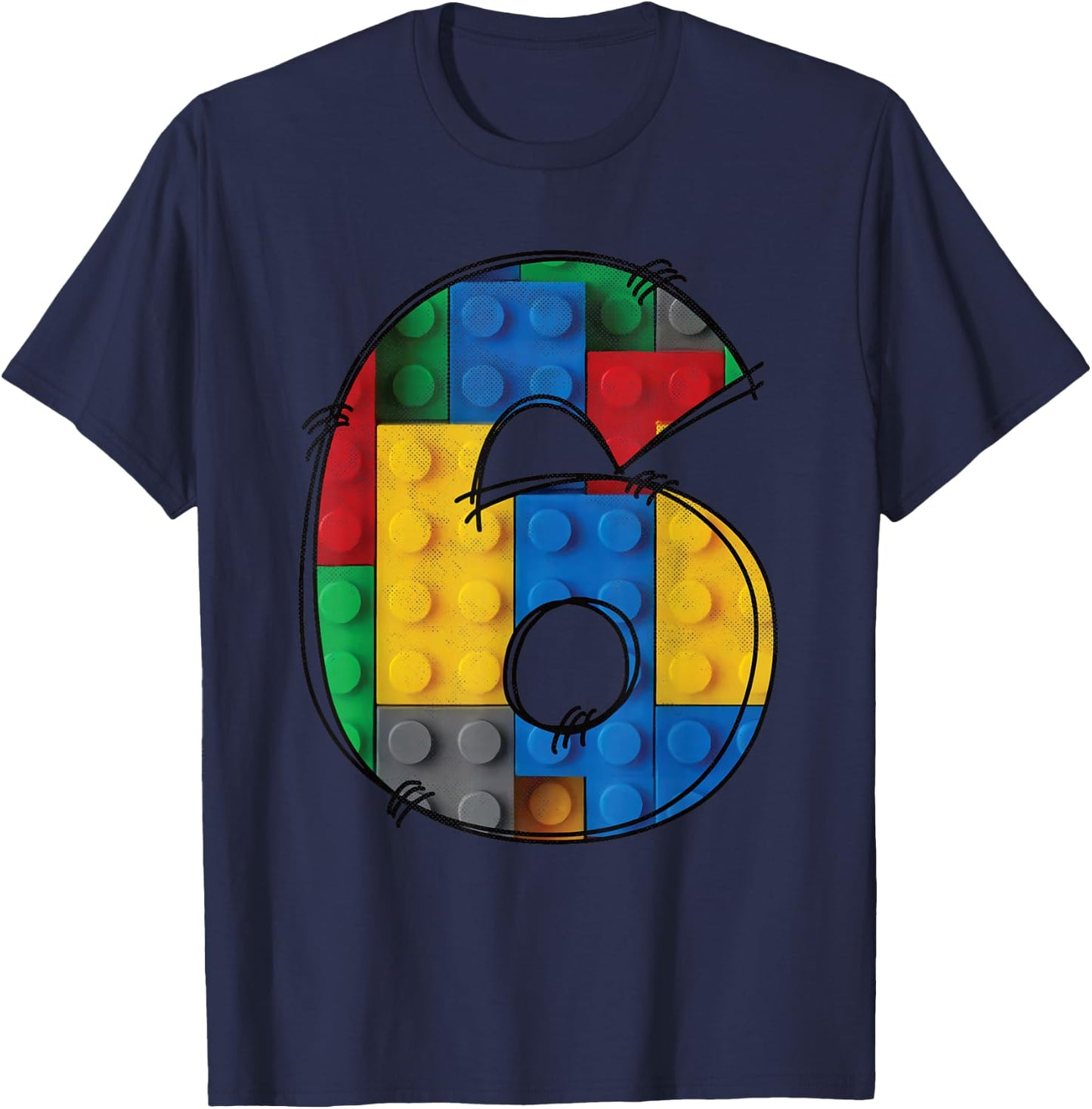 6 Years Old Blocks Building 6th Birthday Kid Master Builder T-Shirt - T-Shirt | Navy