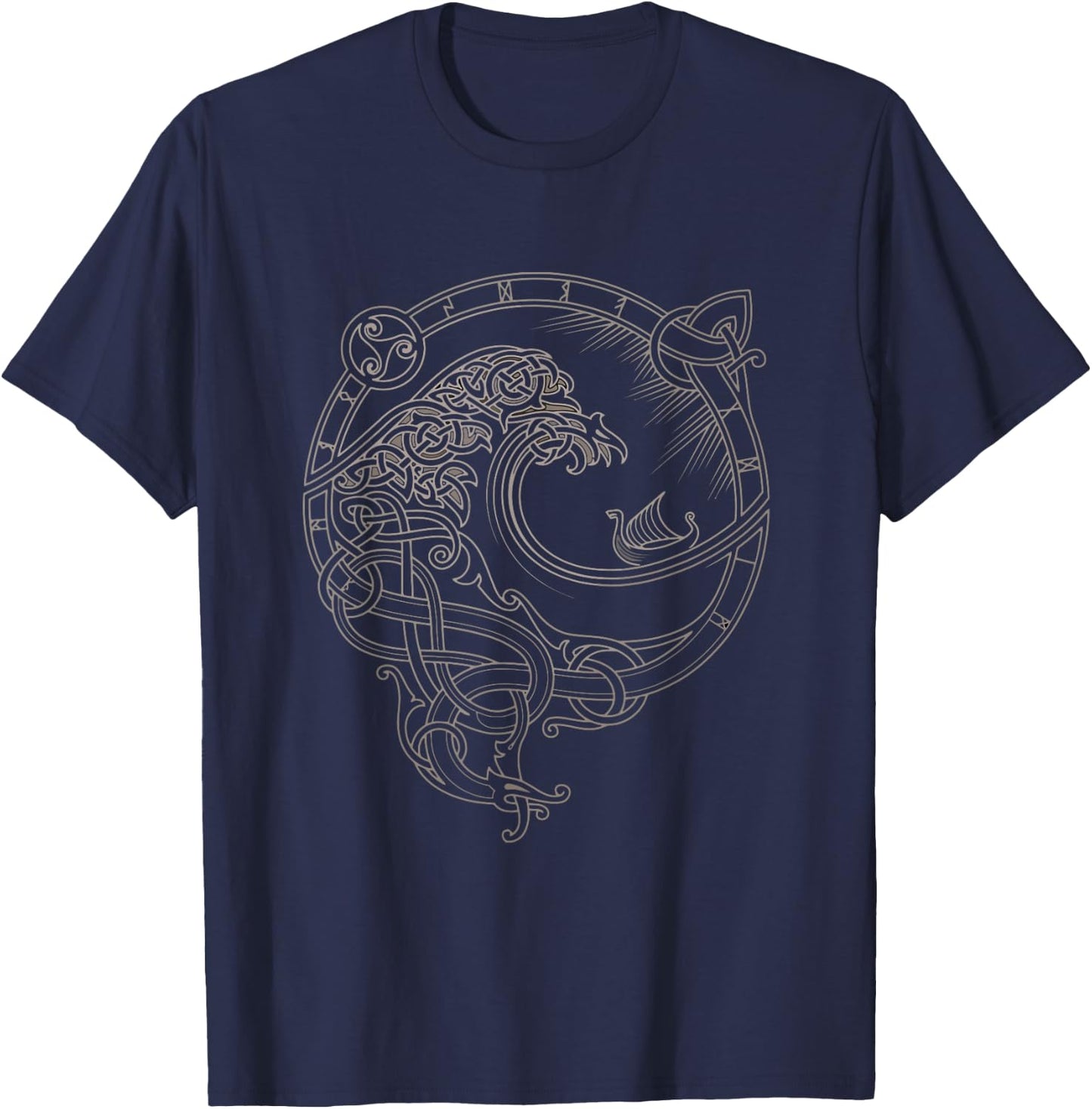 Vintage-Vikings celtic mythology dragon boat wave runes T-Shirt - T-Shirt | Navy