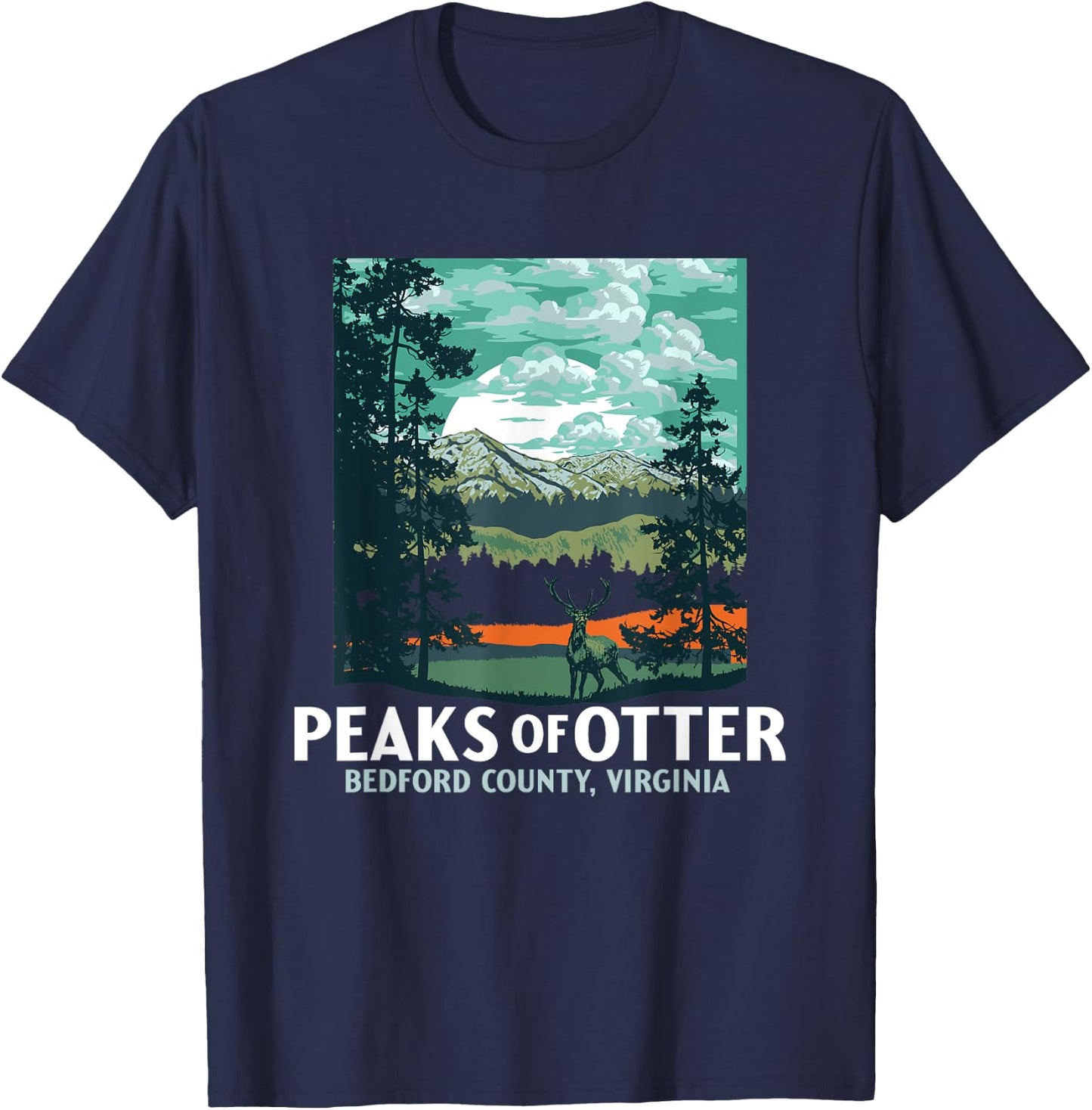 Peaks of Otter Retro Blue Ridge Parkway WPA Style Vintage T-Shirt - T-Shirt | Navy