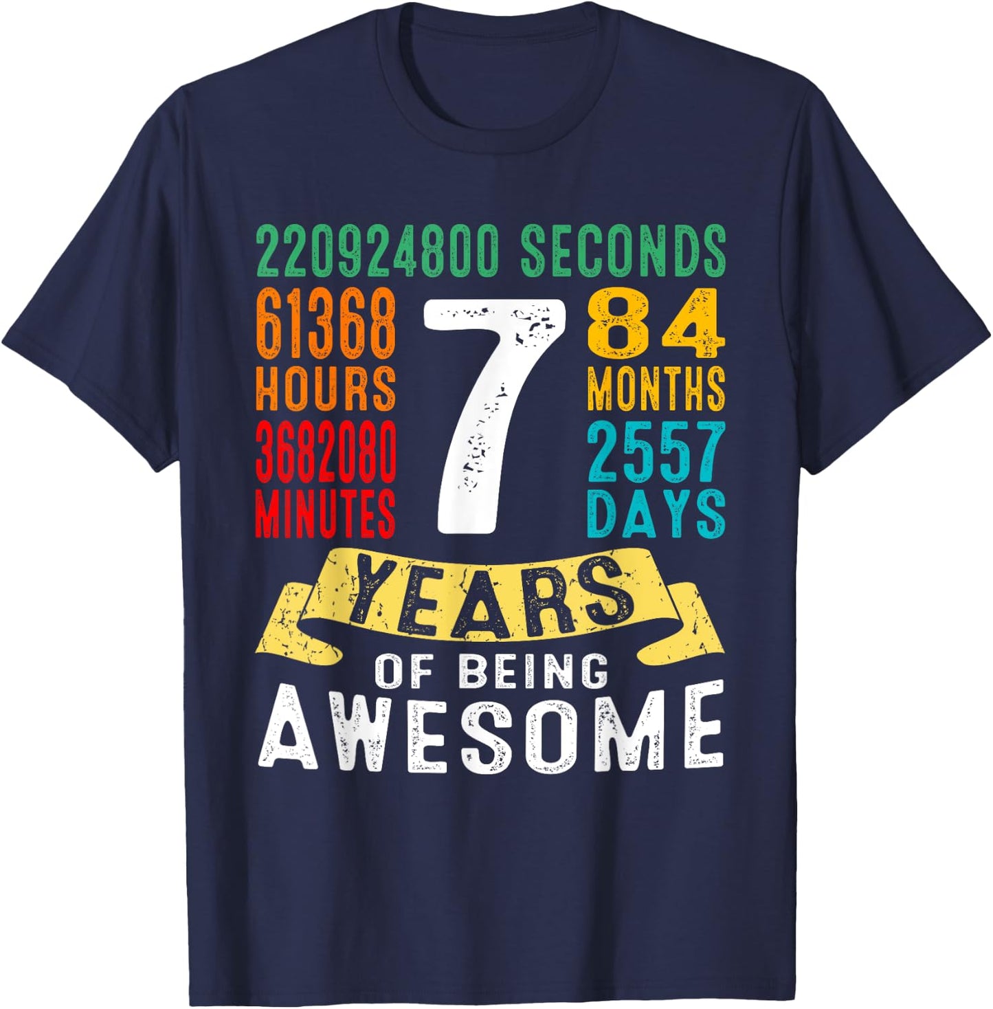 7 Years Old 7th Birthday Gifts Retro Vintage 84 Months T-Shirt - T-Shirt | Navy