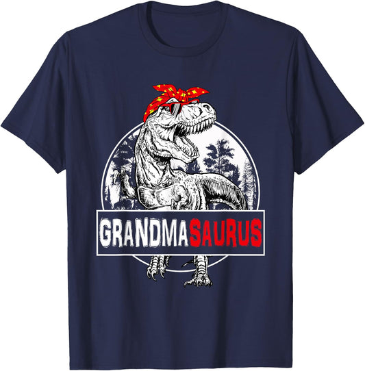 Grandmasaurus T rex Dinosaur Grandma Saurus Family Matching T-Shirt - T-Shirt | Navy
