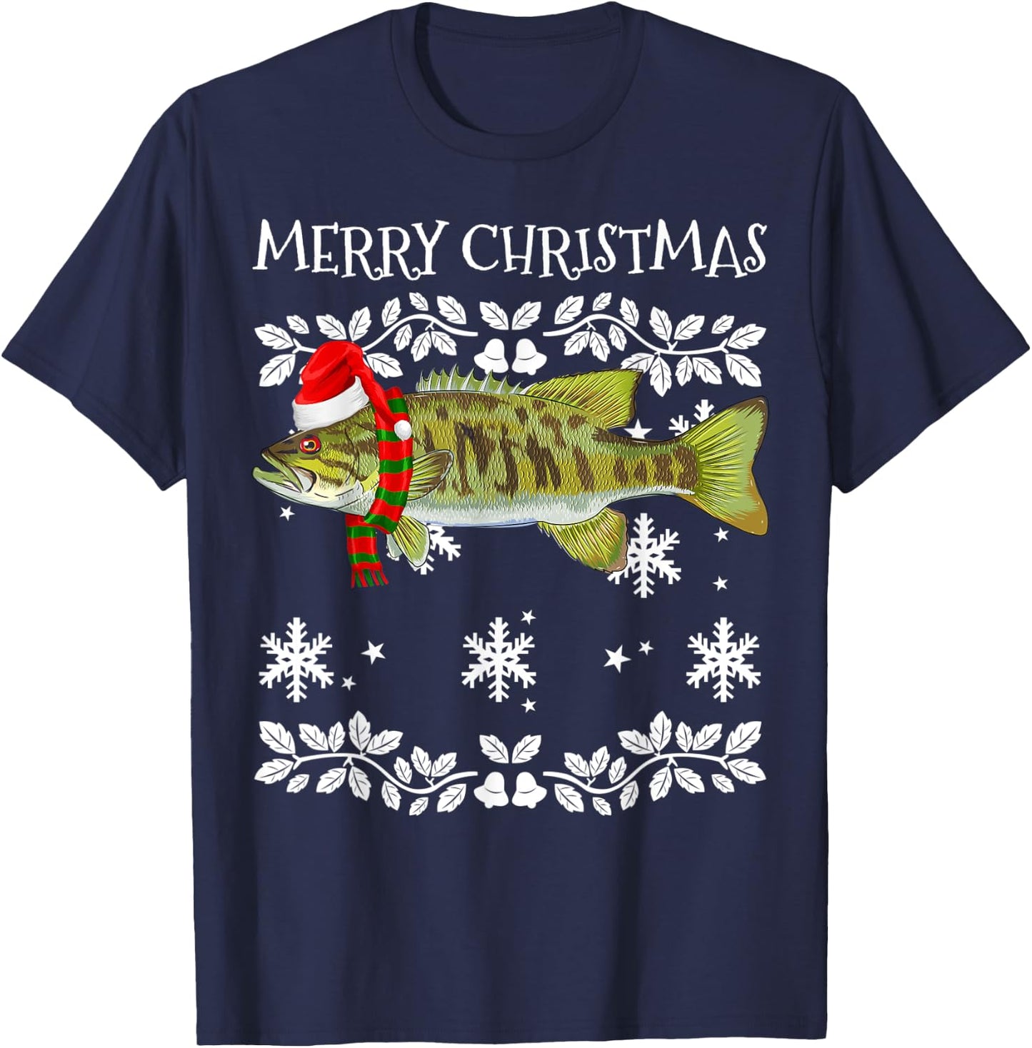 Fish Merry Christmas Ornament Smallmouth Bass Ugly Xmas T-Shirt - T-Shirt | Navy