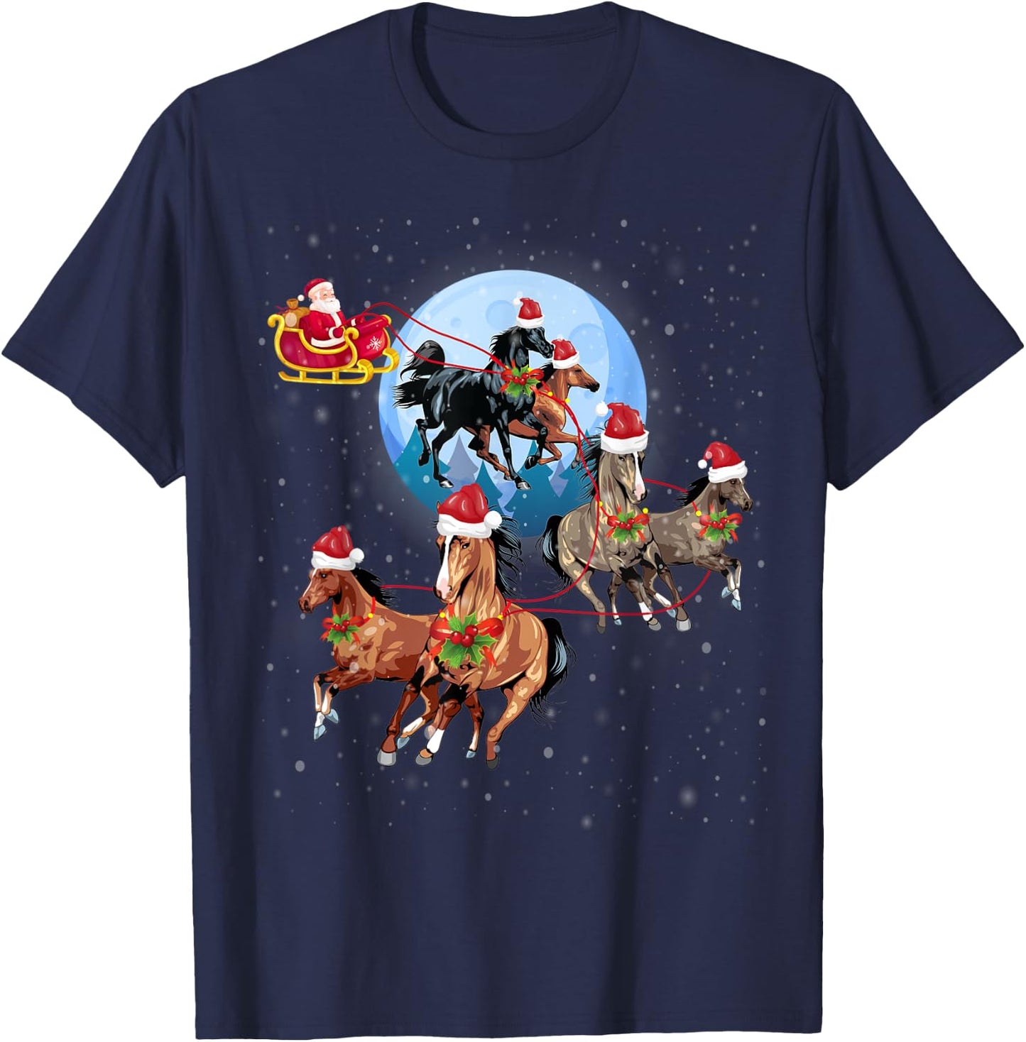 Horse Drawn Sleigh Riding Santa Claus Xmas Horses Funny T-Shirt - T-Shirt | Navy