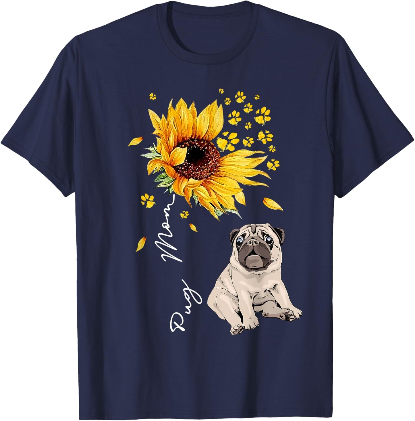 Sunflower Pug Mom Dog Lover Gifts T-Shirt - T-Shirt | Navy