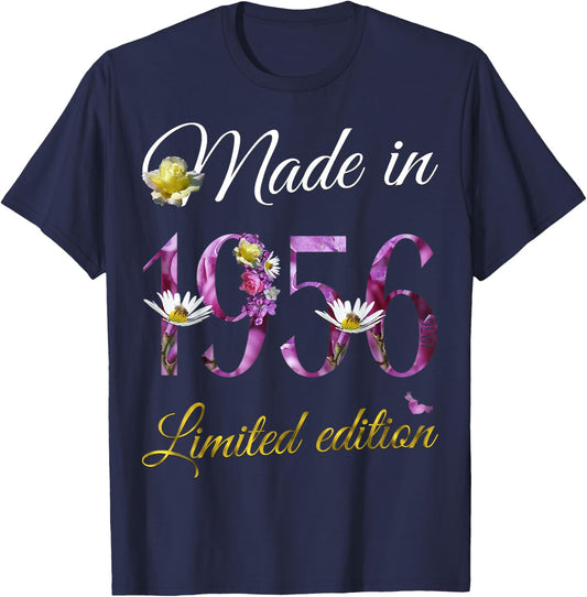 Made in 1956 69 Year Old Floral 1956 69th Birthday Gift T-Shirt - T-Shirt | Navy