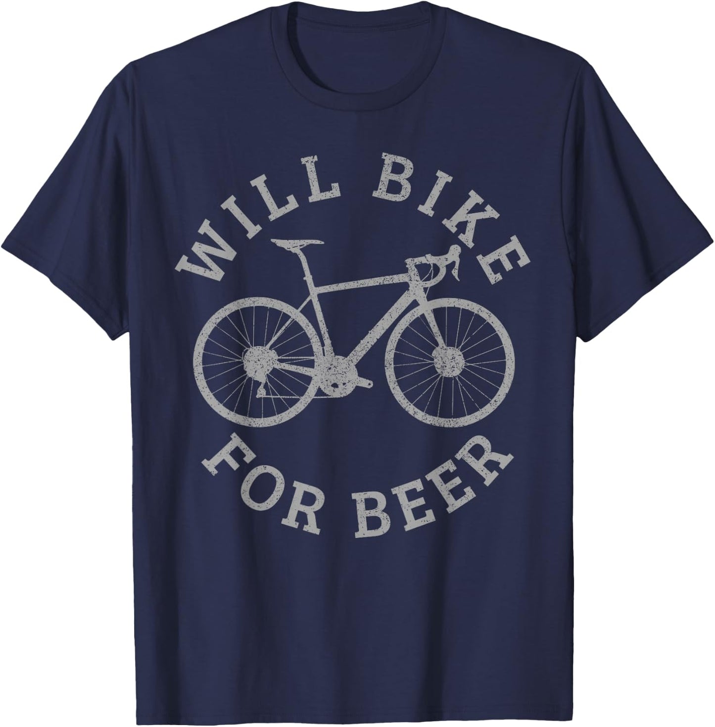 Funny Will Bike for Beer T-Shirt - T-Shirt | Navy