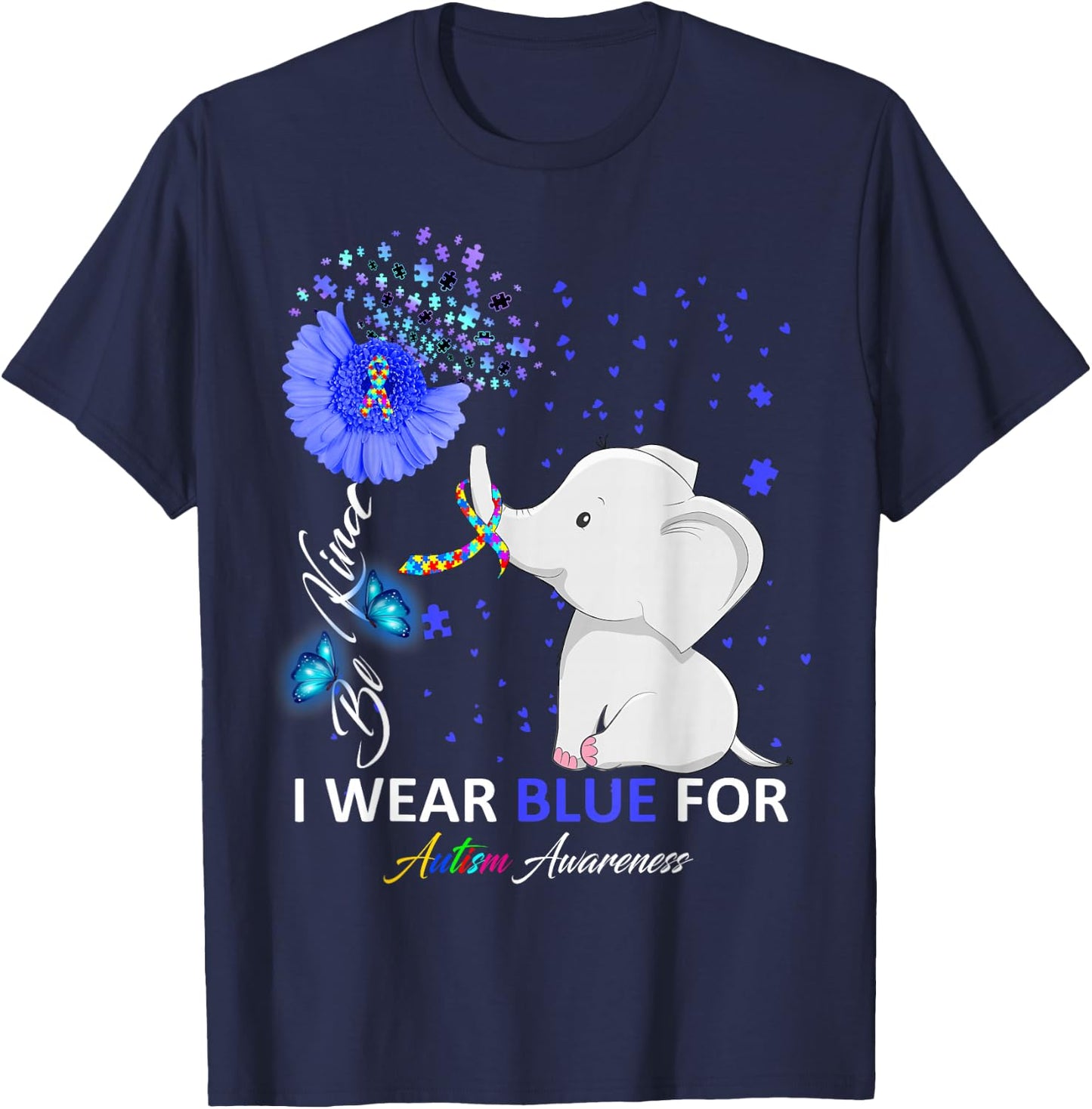 I Wear Blue Autism Awareness - Elephant Autism Awareness T-Shirt - T-Shirt | Navy