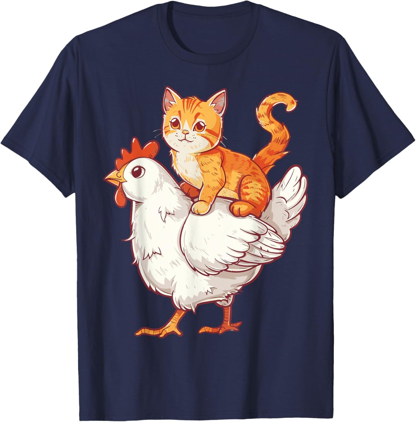 Cat Riding Chicken Women Kids T-Shirt - T-Shirt | Navy