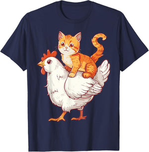 Cat Riding Chicken Women Kids T-Shirt - T-Shirt | Navy