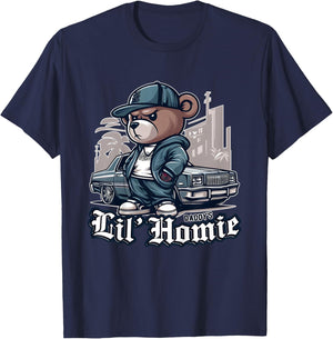 DADDY'S LIL HOMIE Shirt Cute Teddy Bear Hip Hop Chicano T-Shirt - T-Shirt | Navy