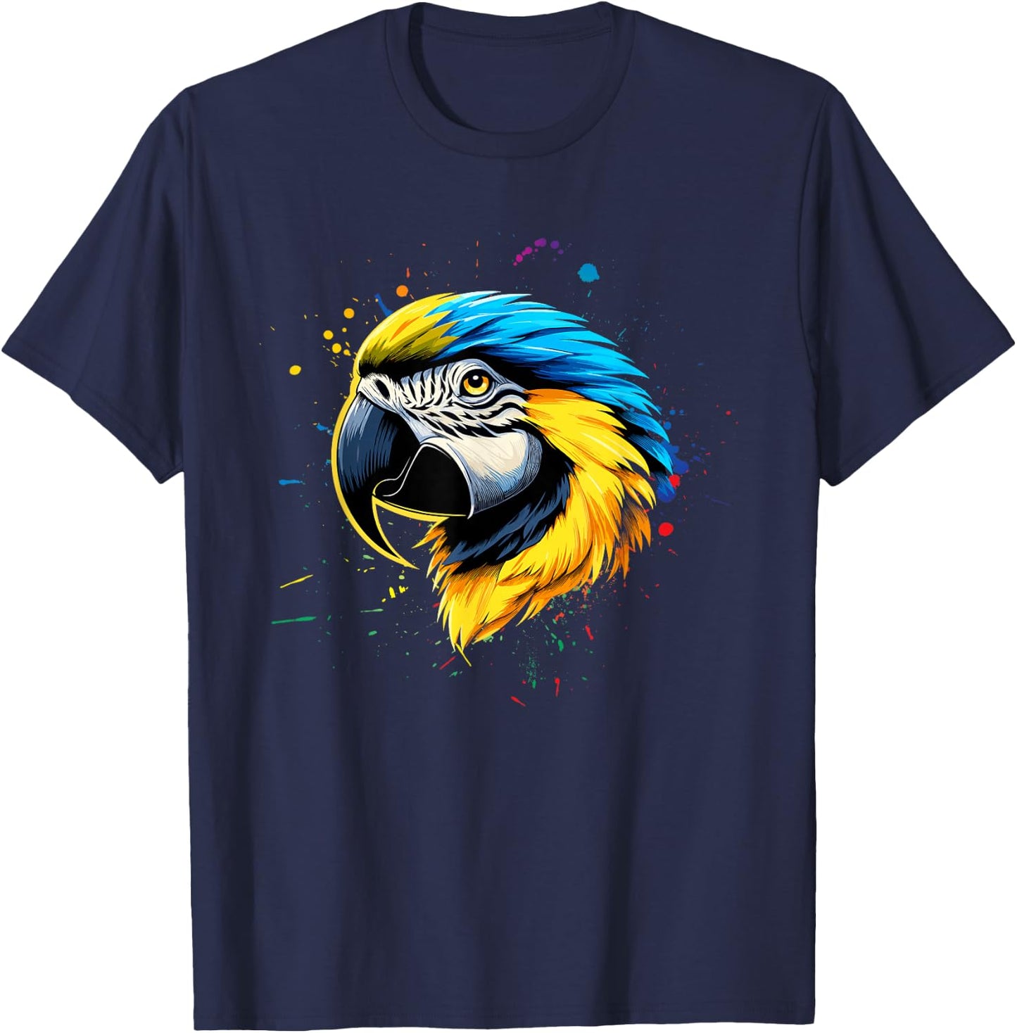 Blue Yellow Macaw Face Watercolor Macaw T-Shirt - T-Shirt | Navy