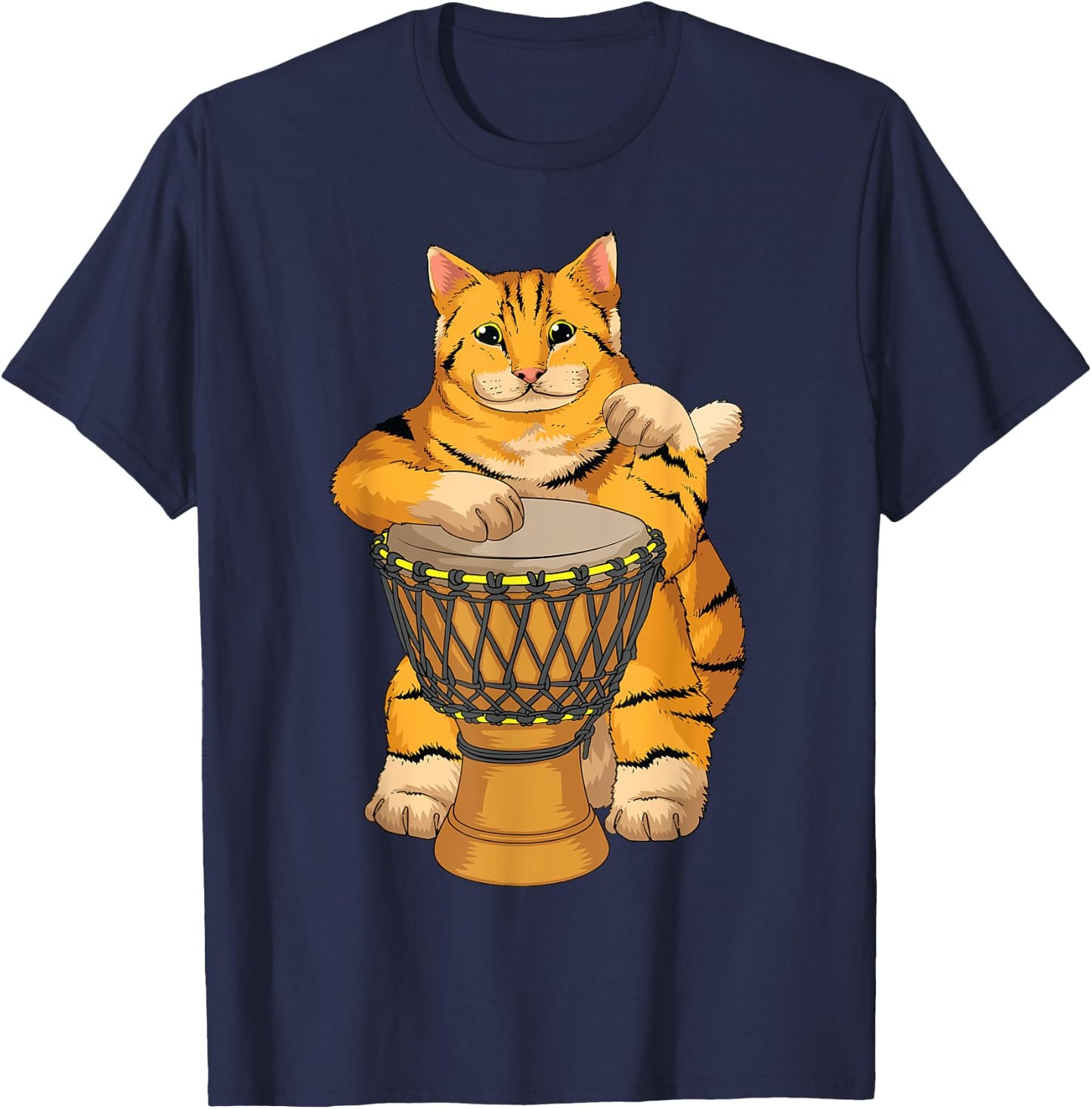 Funny Cat Playing Djembe Gift | Cute Kitten Musician Fan T-Shirt - T-Shirt | Navy