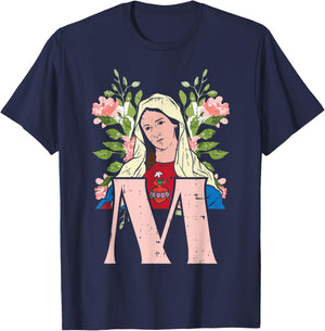 M Mary Virgin Sacred Heart Jesus Religious Catholic Gift T-Shirt - T-Shirt | Navy