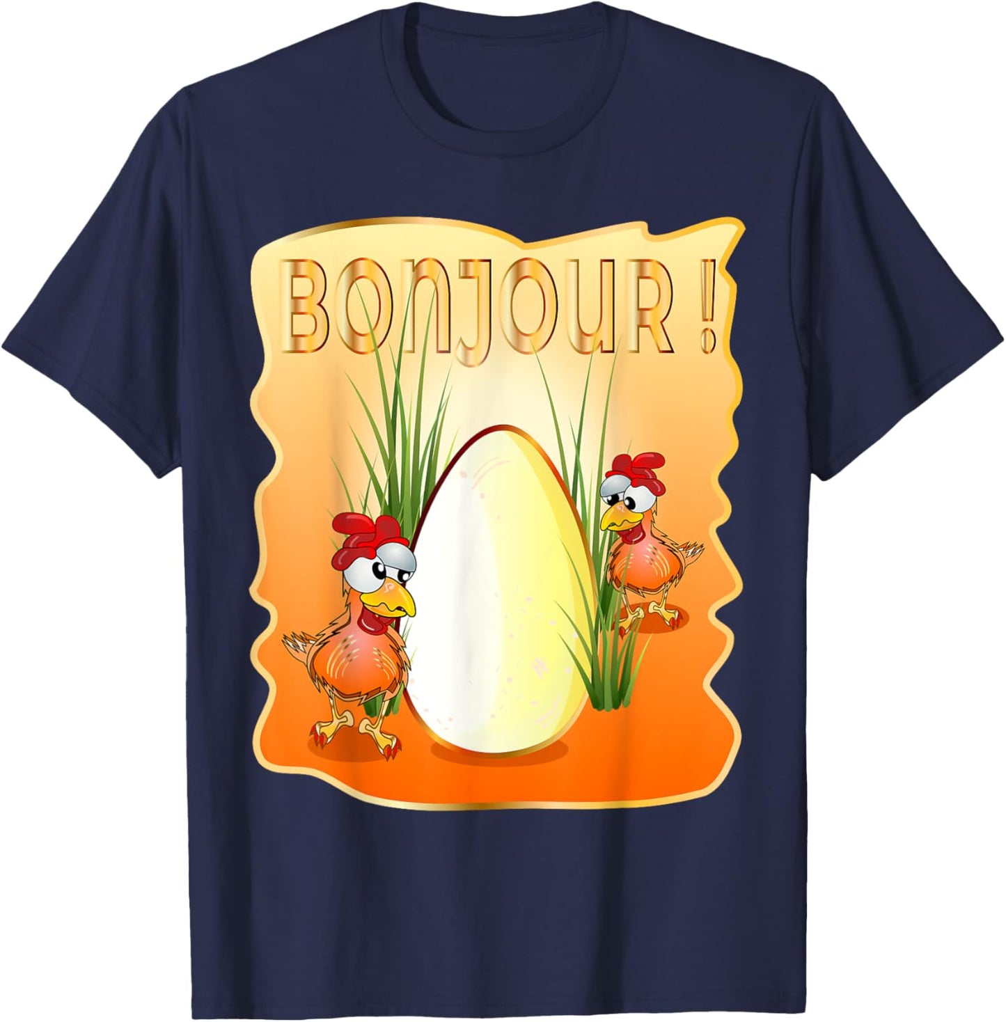 French Chicken Happy Easter Eggs Greetings Bonjour France T-Shirt - T-Shirt | Navy