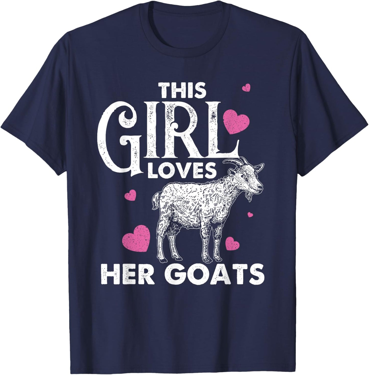 Cool Country Livestock Farm Kids Crazy Goat Lady Funny Goat Gift Girls Animal Farming Farmer Lovers T-Shirt - T-Shirt | Navy