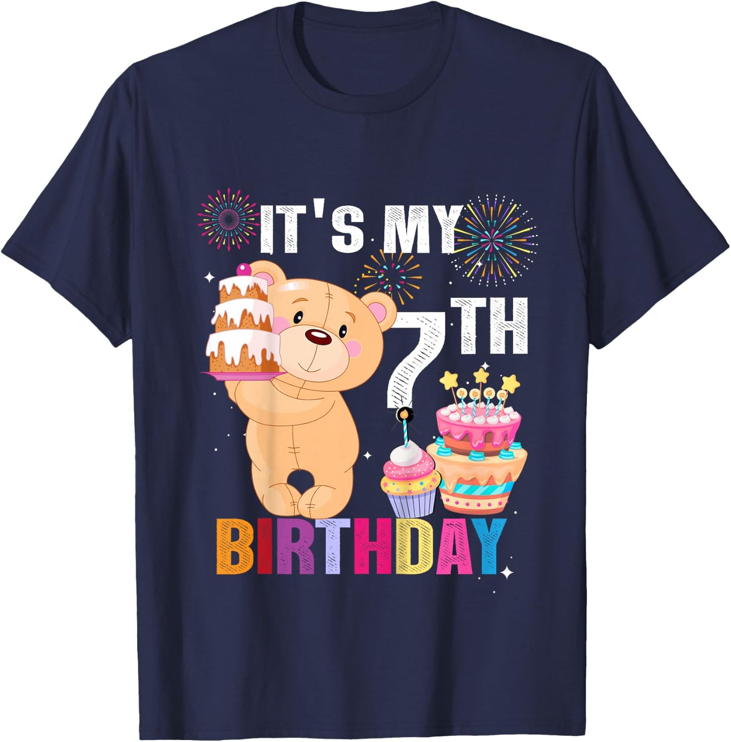 It's My 7th Birthday Bear 7 Years Old Gift Kids T-Shirt - T-Shirt | Navy