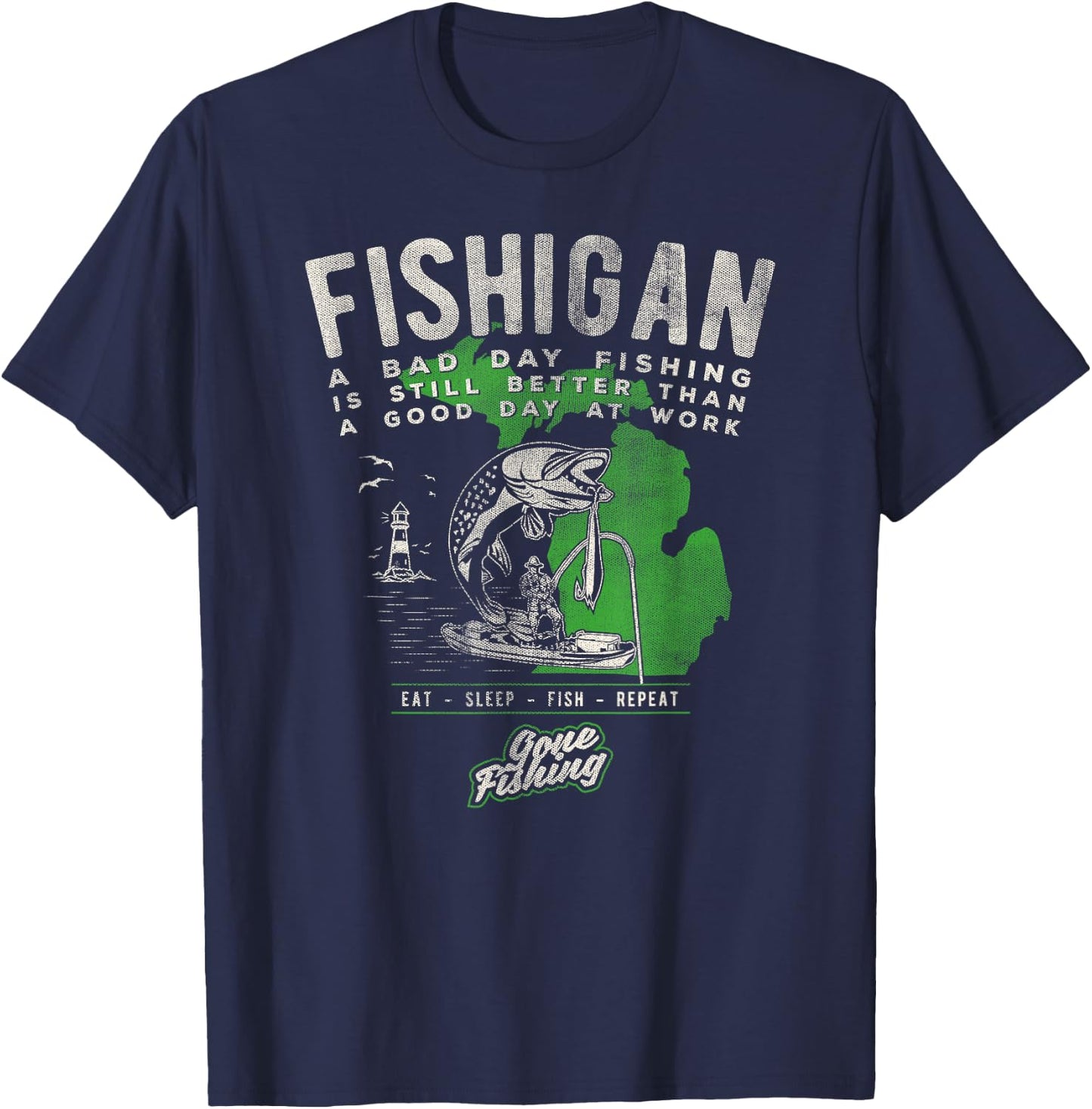 Fishigan Michigan Fishing Gift Apparel women novelty T-Shirt - T-Shirt | Navy