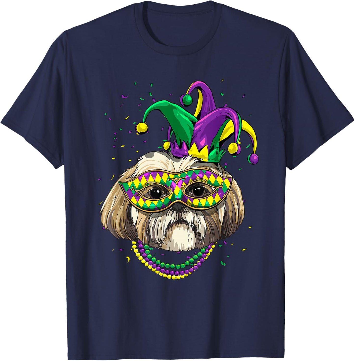 Shih Tzu Dog Lover Cute Mardi Gras Carnival Jester T-Shirt - T-Shirt | Navy