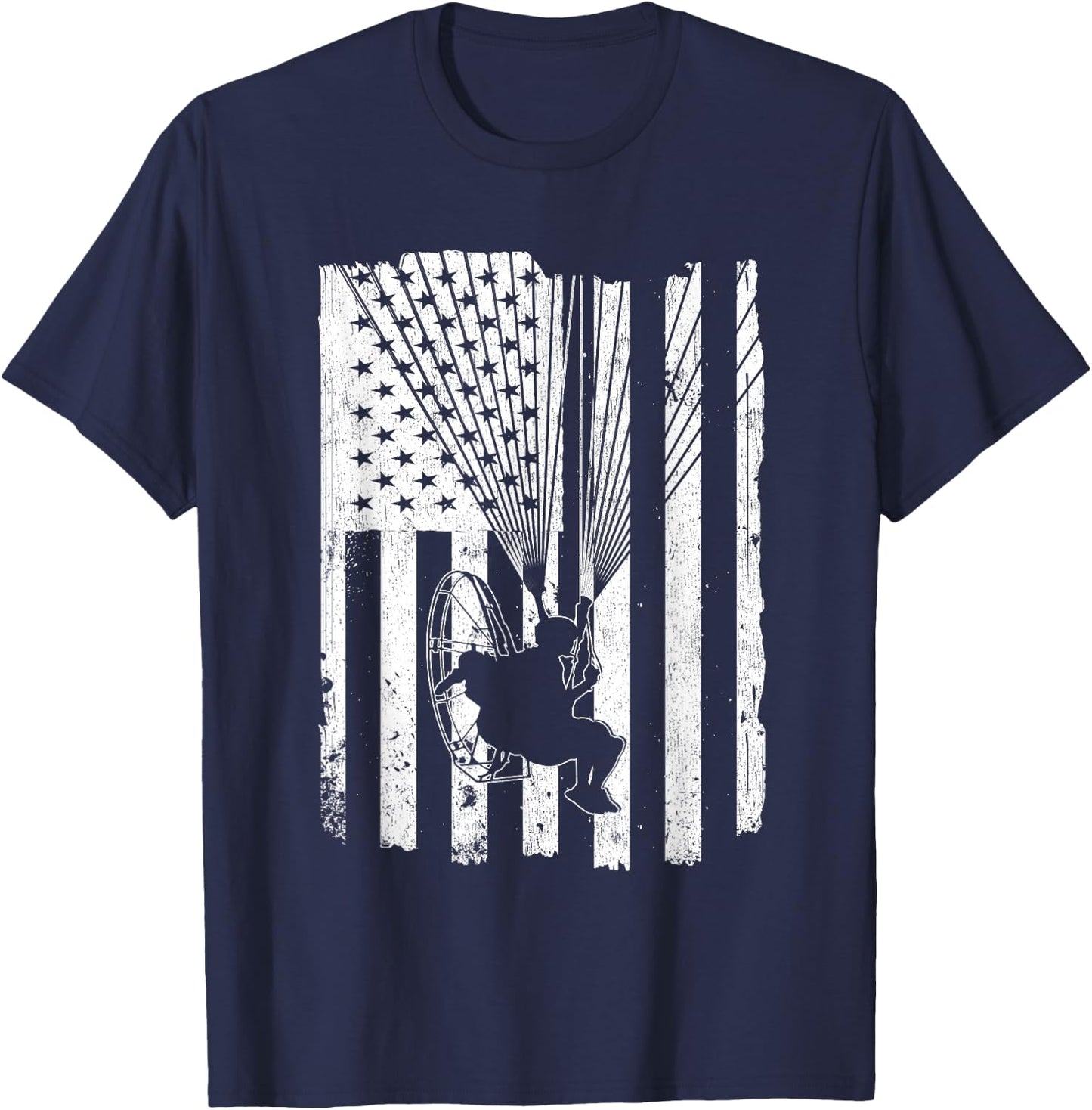 Paramotor Powered Paraglider USA American Flag T-Shirt - T-Shirt | Navy