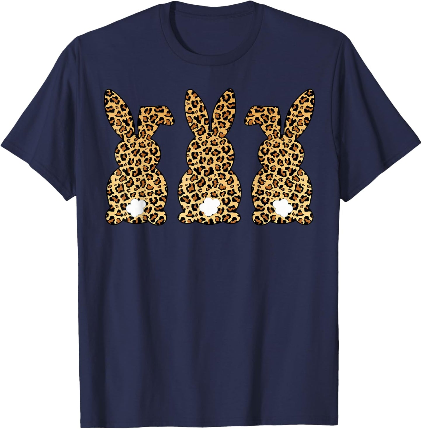 Leopard Print Easter Bunnies Spring Rabbit Animal Print T-Shirt - T-Shirt | Navy