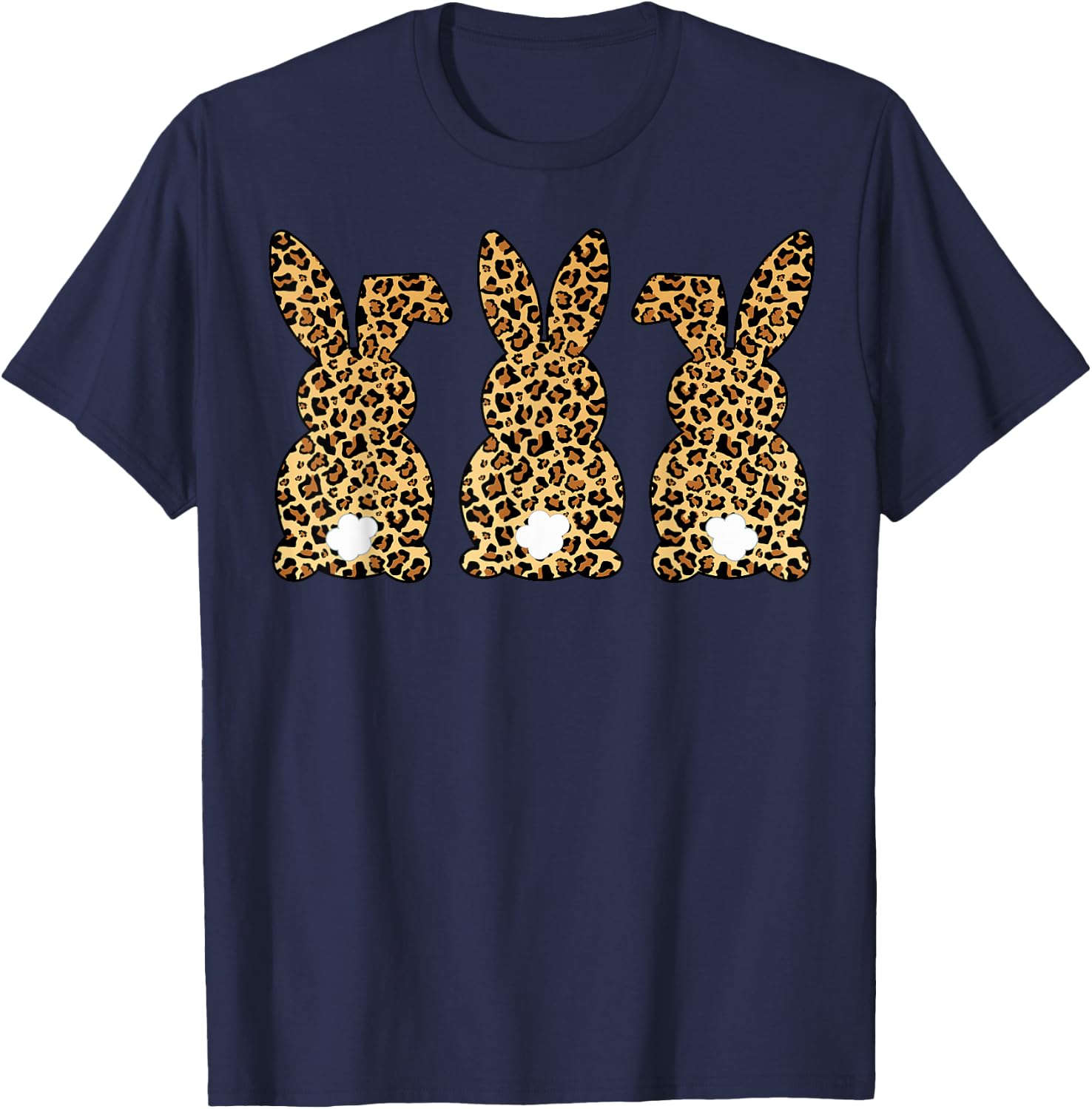 Leopard Print Easter Bunnies Spring Rabbit Animal Print T-Shirt - T-Shirt | Navy