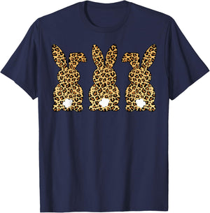 Leopard Print Easter Bunnies Spring Rabbit Animal Print T-Shirt - T-Shirt | Navy
