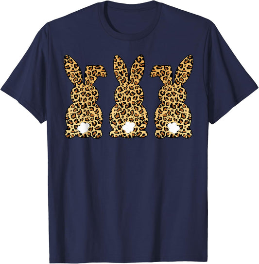 Leopard Print Easter Bunnies Spring Rabbit Animal Print T-Shirt - T-Shirt | Navy