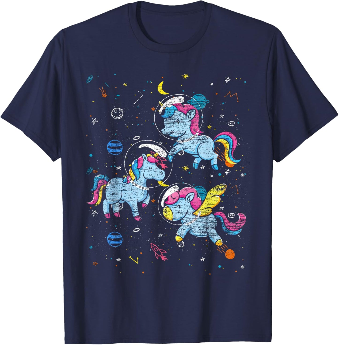 Astronaut Outer Space Planets Magical Girls Gift Unicorn T-Shirt - T-Shirt | Navy
