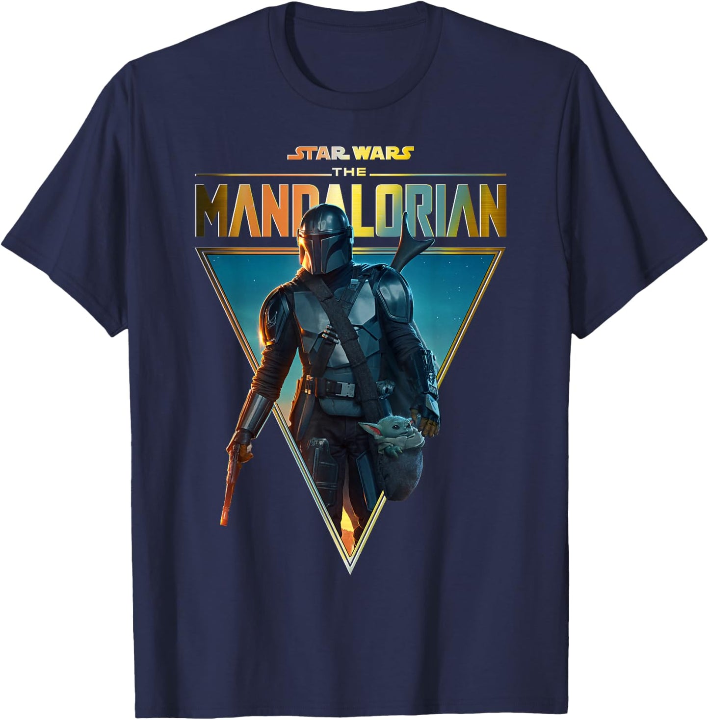 Star Wars The Mandalorian & The Child Golden Logo Portrait T-Shirt - T-Shirt | Navy
