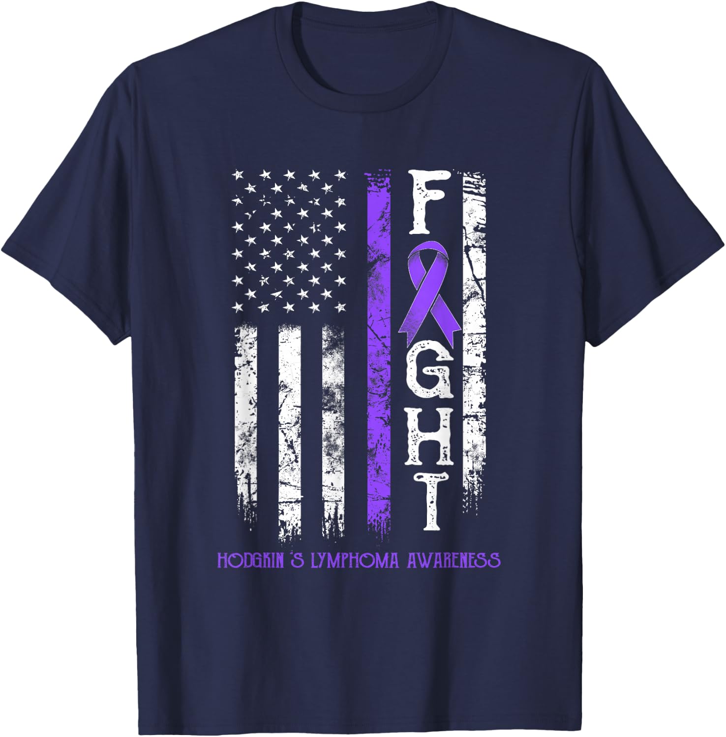 Hodgkin's Lymphoma Warrior US Flag T-Shirt - T-Shirt | Navy