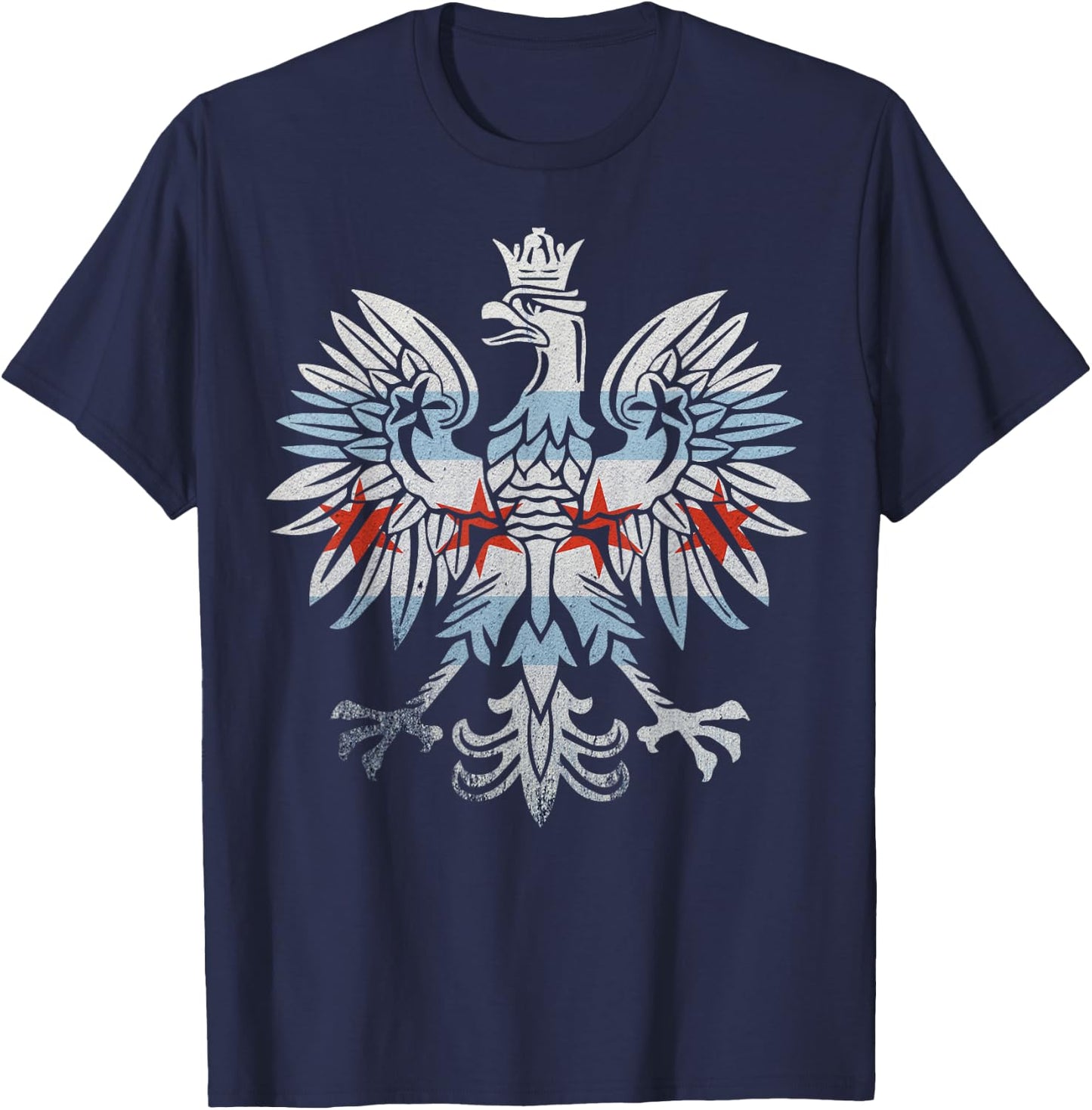 Cool Chicago Flag Polish Eagle | Funny Illinois Emblem Gift T-Shirt - T-Shirt | Navy