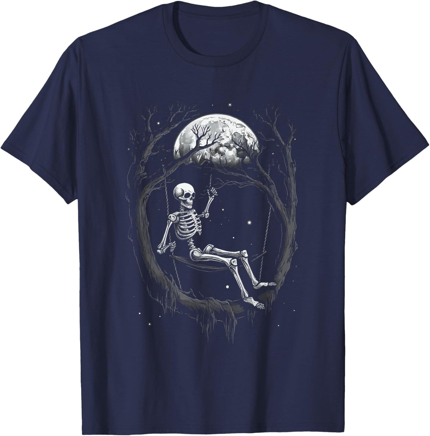 Skeleton Swinging on Moon T-Shirt - T-Shirt | Navy